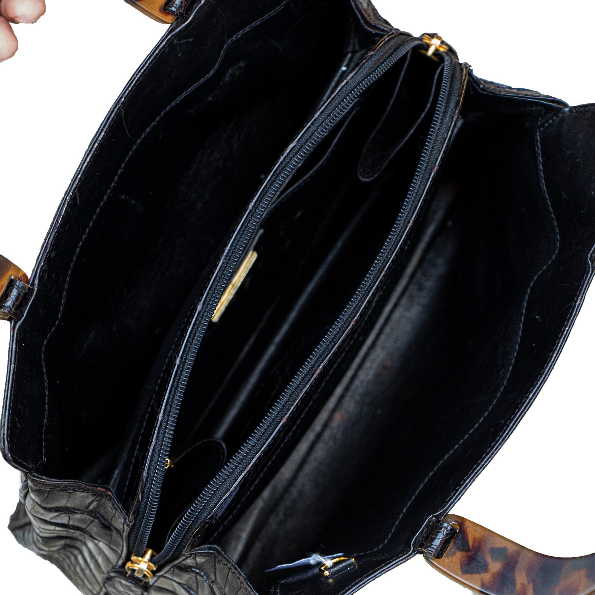 Lana Marks Black Crocodile Handbag In Good Condition For Sale In Carlsbad, CA