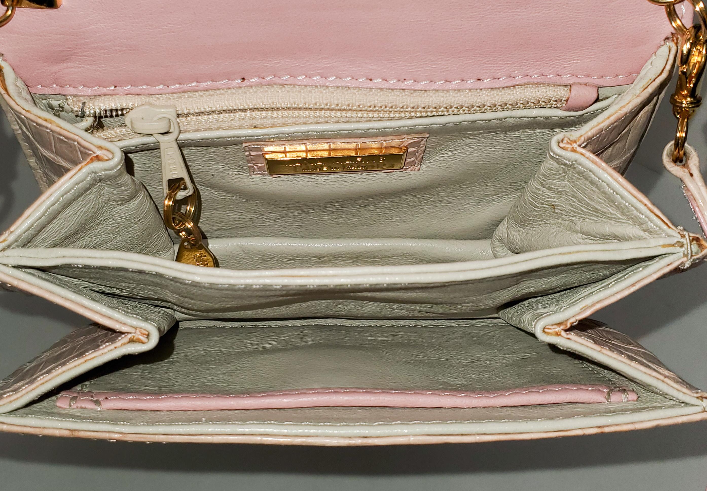 Women's Lana Marks Crocodile Blush Pink Clutch or Crossbody Handbag For Sale