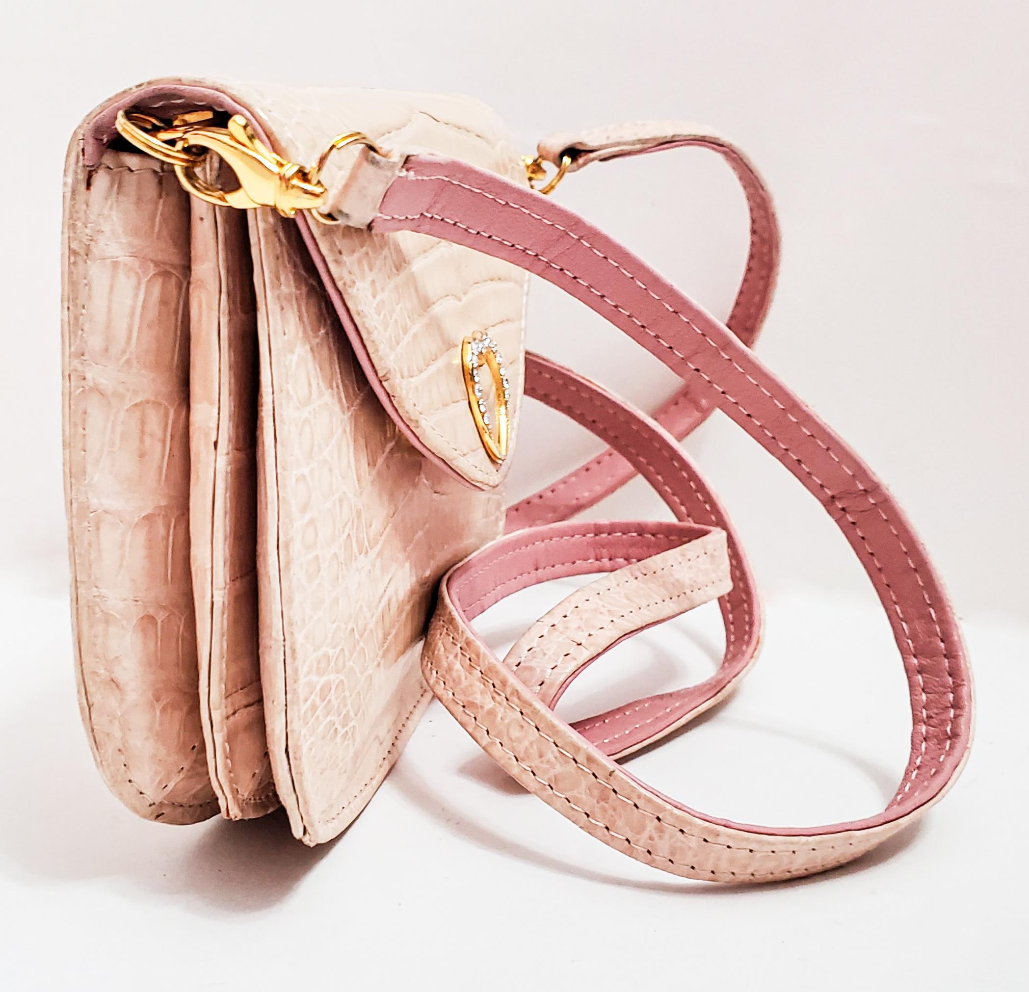 Lana Marks Crocodile Blush Pink Clutch or Crossbody Handbag For Sale 1