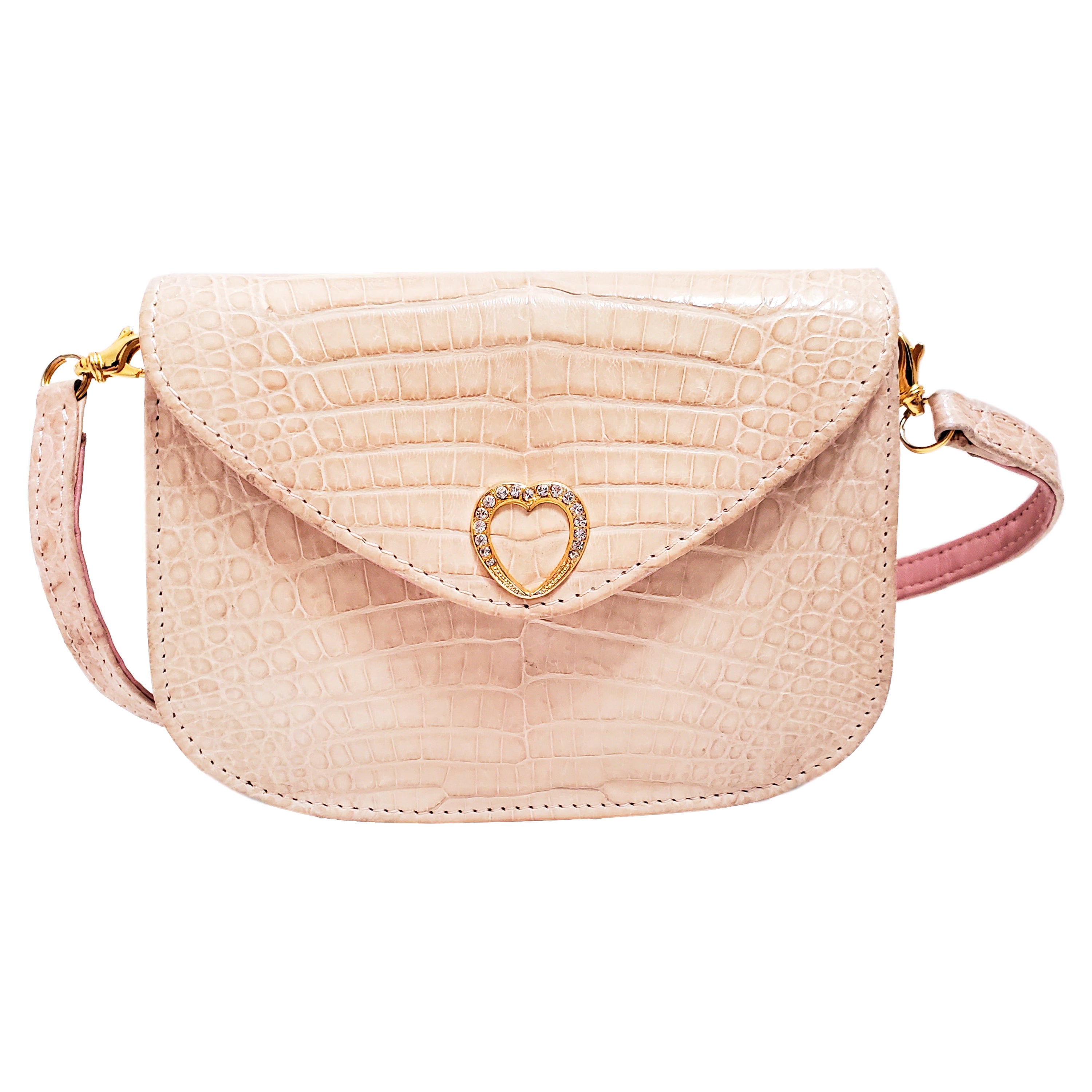 Lana Marks Crocodile Blush Pink Clutch or Crossbody Handbag For Sale