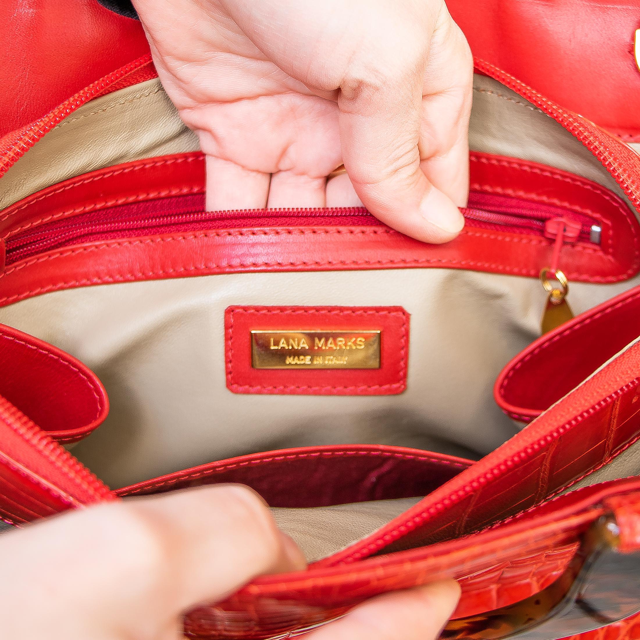 Women's or Men's Lana Marks Fire Engine Red Alligator Handbag