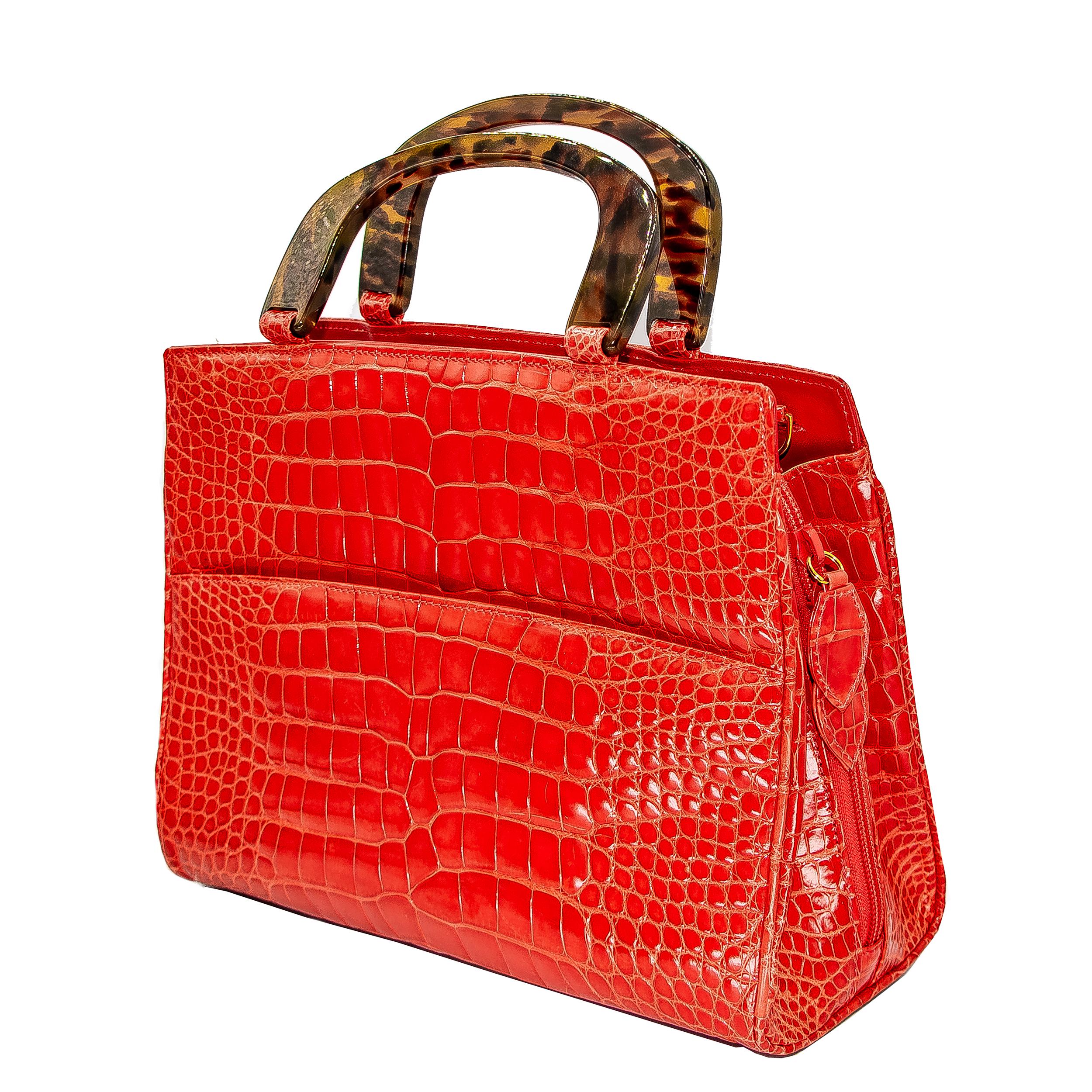 Lana Marks Fire Engine Red Alligator Handbag 3