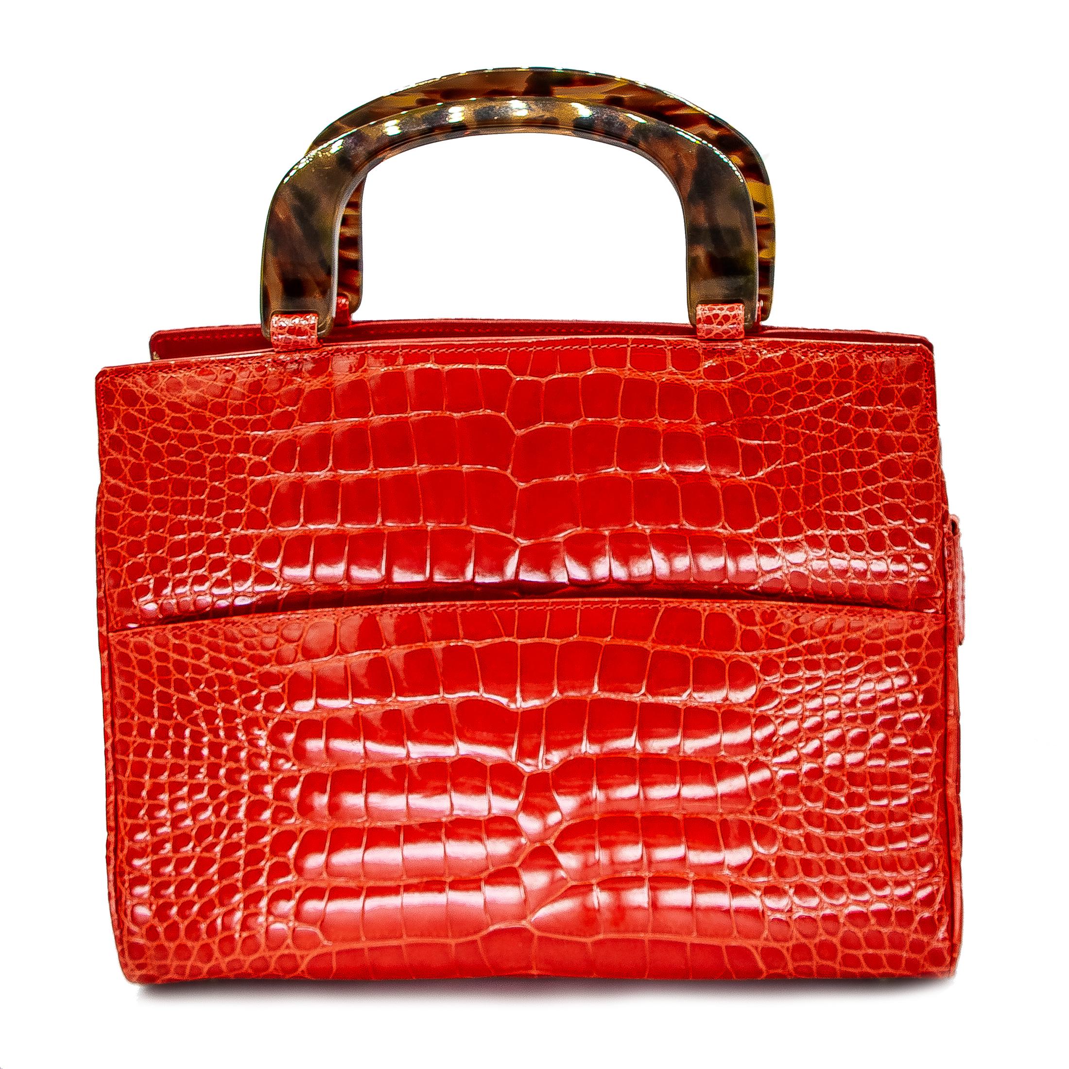 Lana Marks Fire Engine Red Alligator Handbag 4