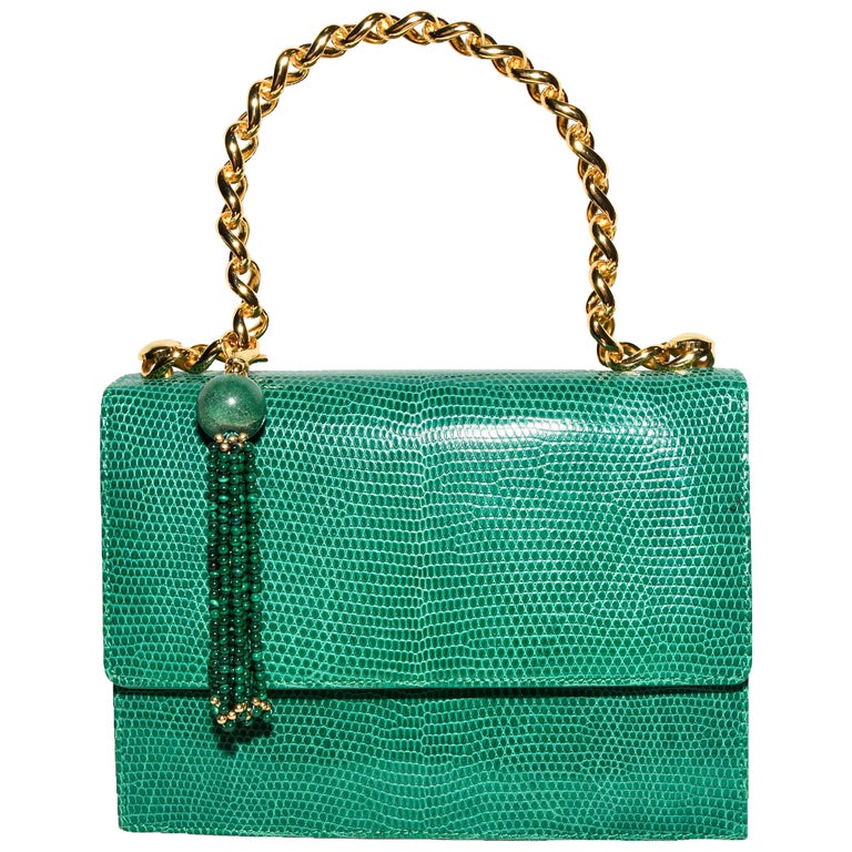 Lana Marks Green Lizard With Malachite Tassel and Gold Chain Handle For ...