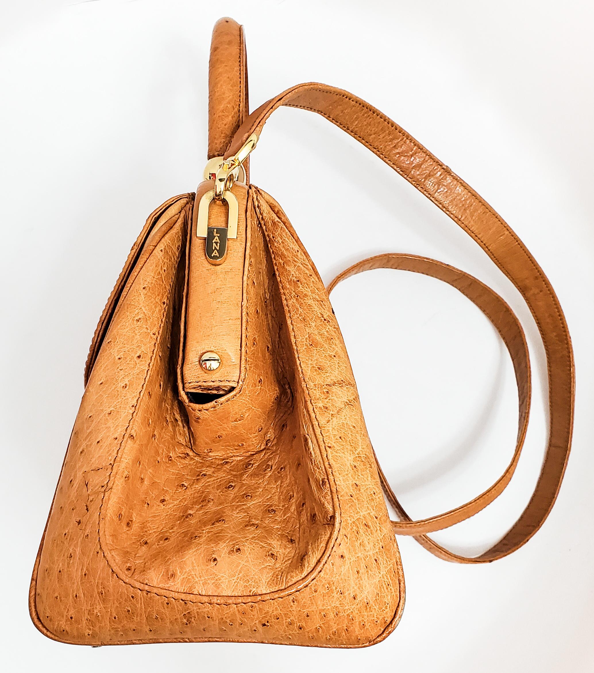 Orange Lana Marks Honey Ostrich Convertible Top Handle Shoulder Bag For Sale