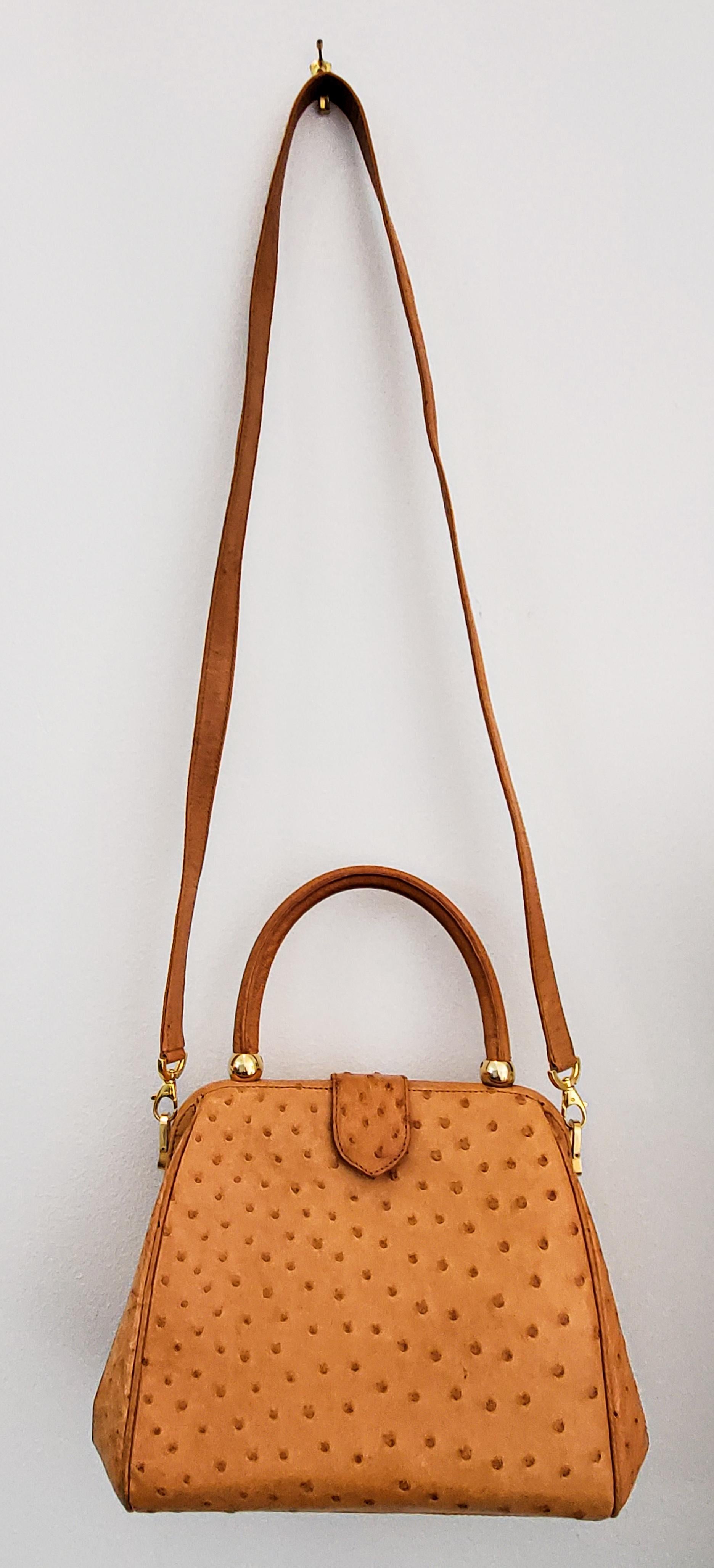 Women's Lana Marks Honey Ostrich Convertible Top Handle Shoulder Bag For Sale