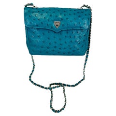 Sac à bandoulière Lana Marks Lana of London en chaîne d'autruche turquoise et accessoires argentés