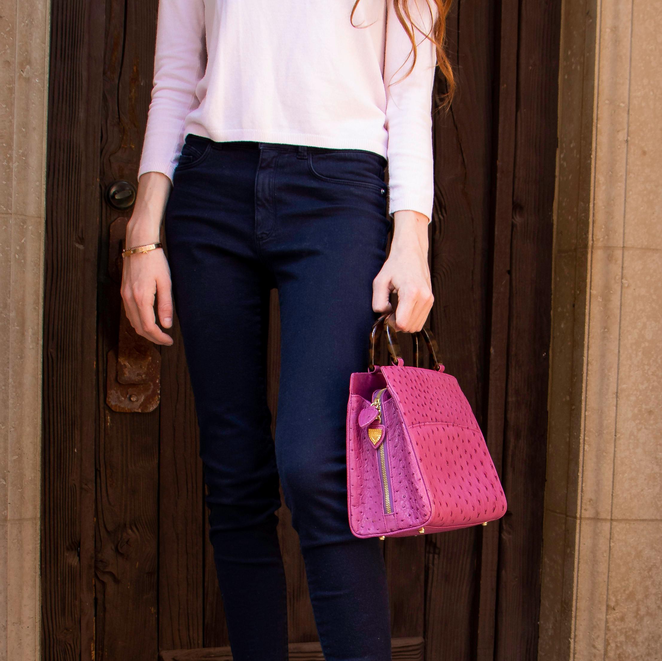 Women's Lana Marks Lavender Pink Ostrich Handbag