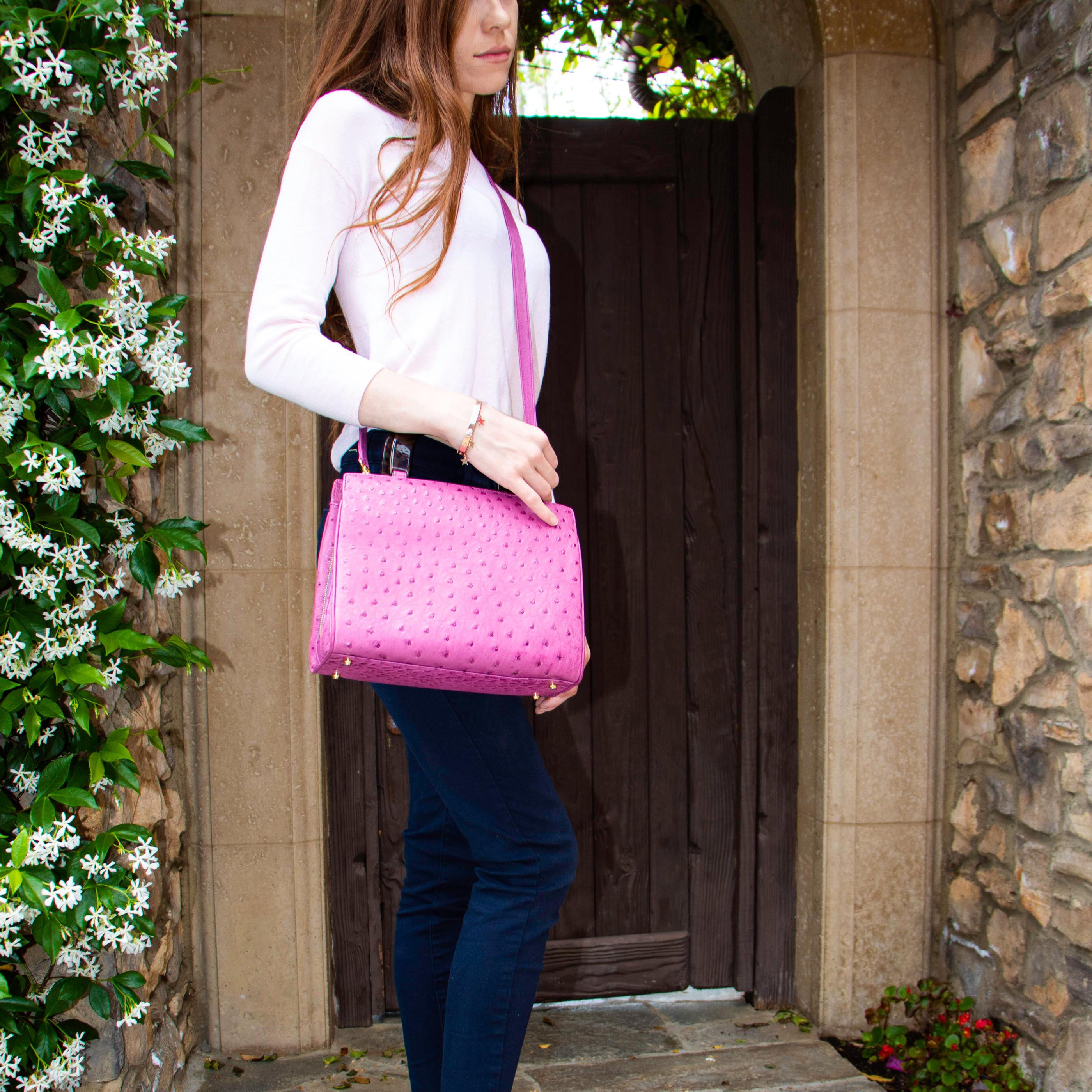 Lana Marks Lavender Pink Ostrich Handbag 1