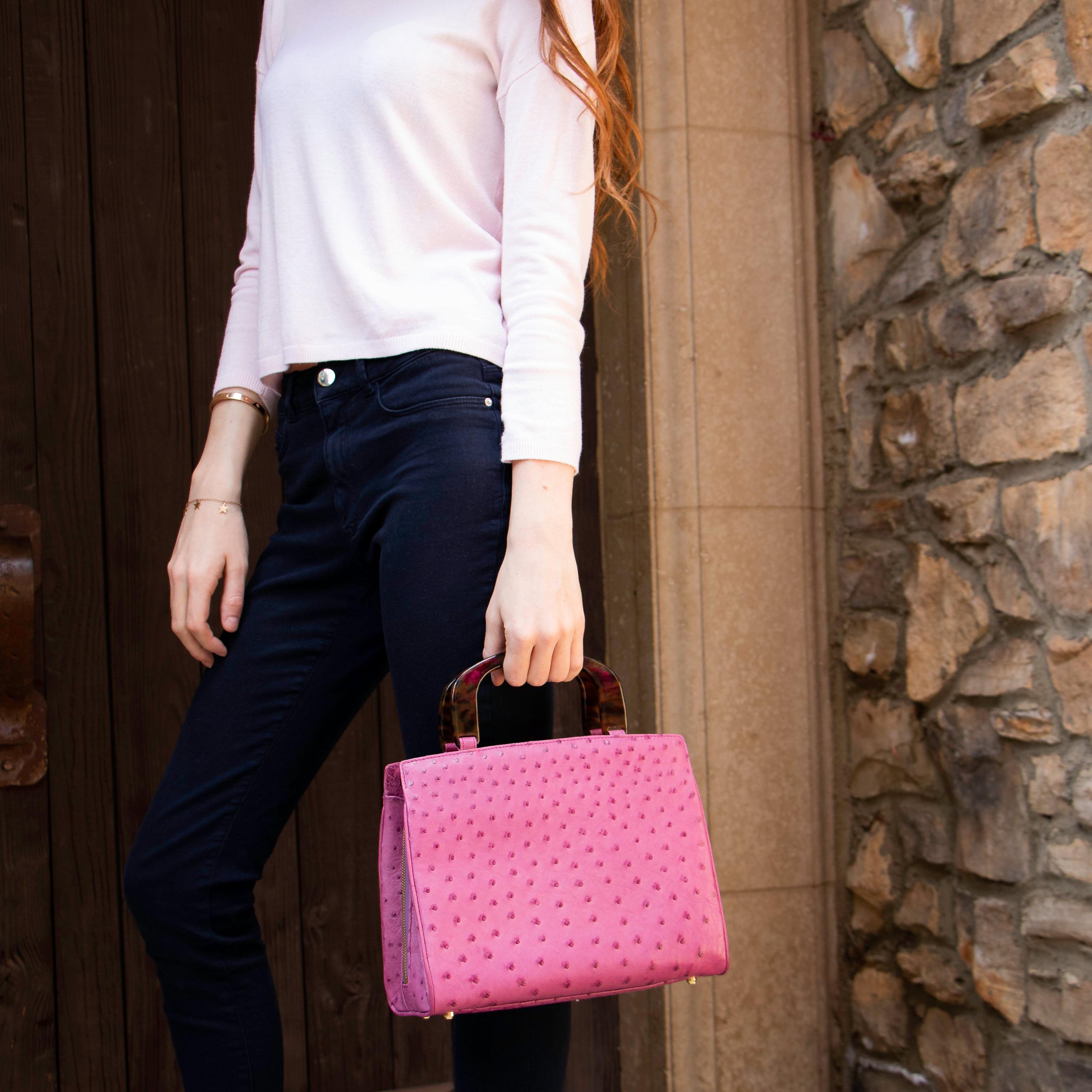 Lana Marks Lavender Pink Ostrich Handbag 2