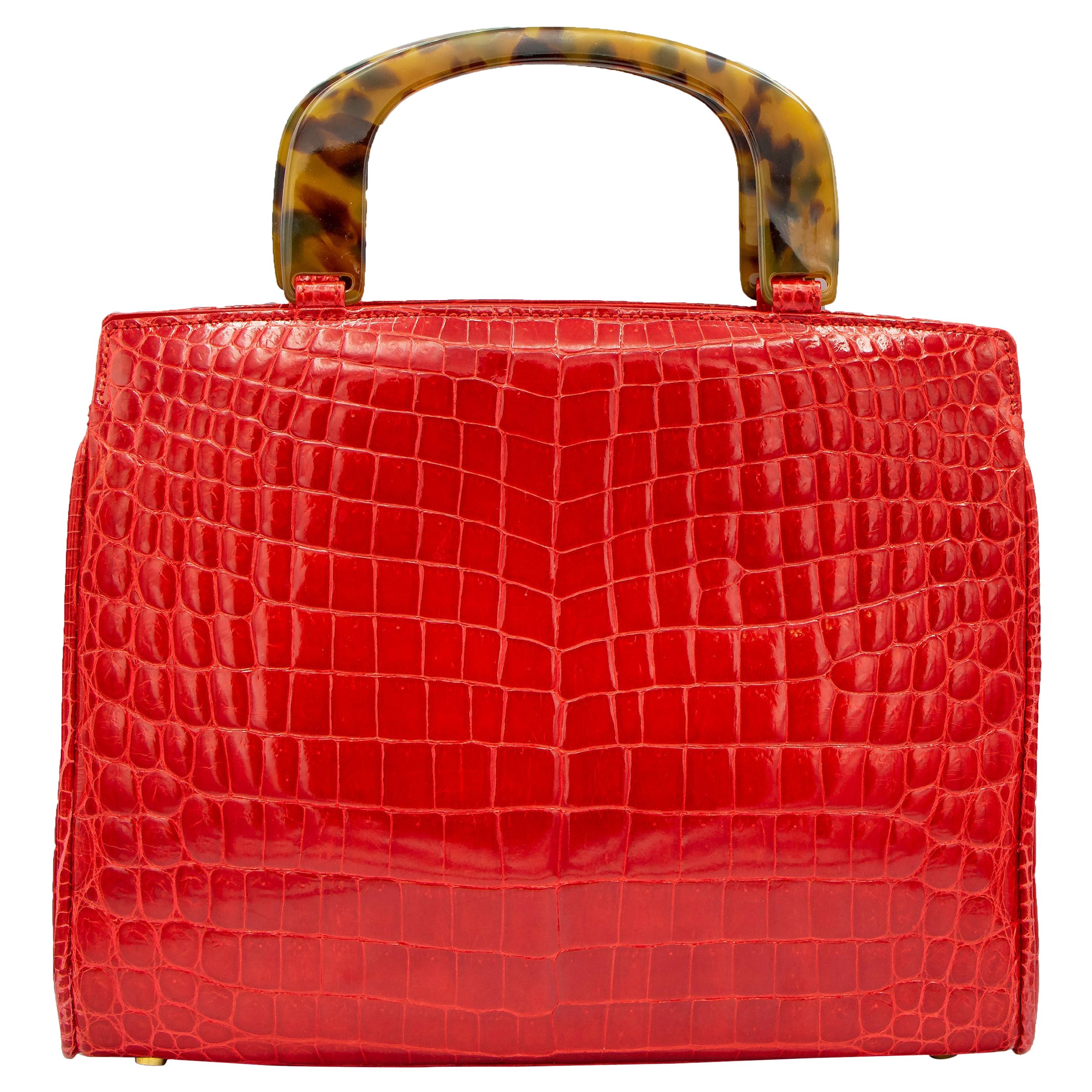 Genuine Crocodile Skin Leather Women's Handbag Alligator Satchel Bag Rose Red