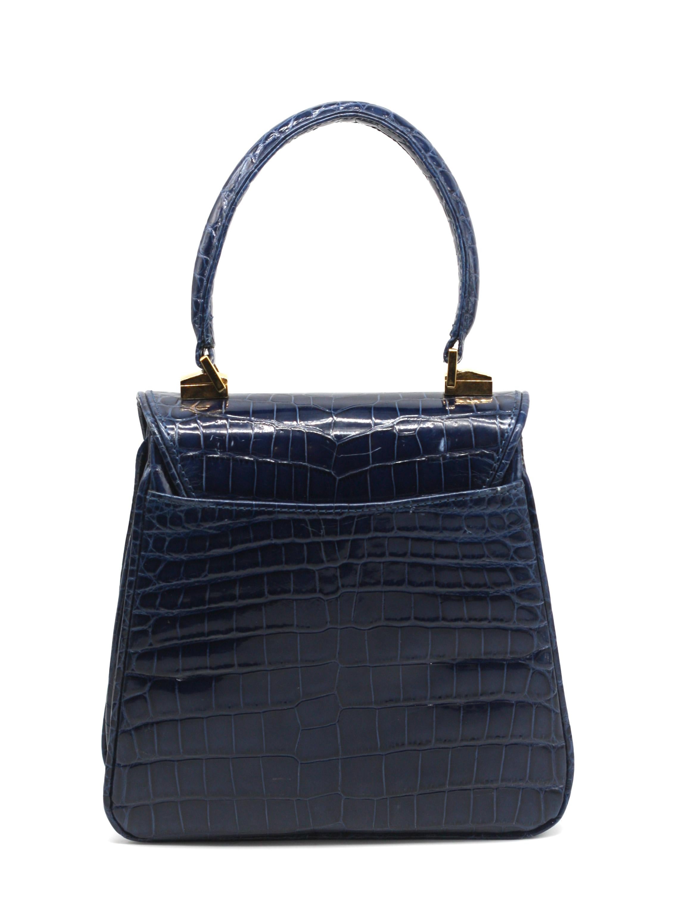 Nero Lana Marks - Borsa in alligatore blu scuro 