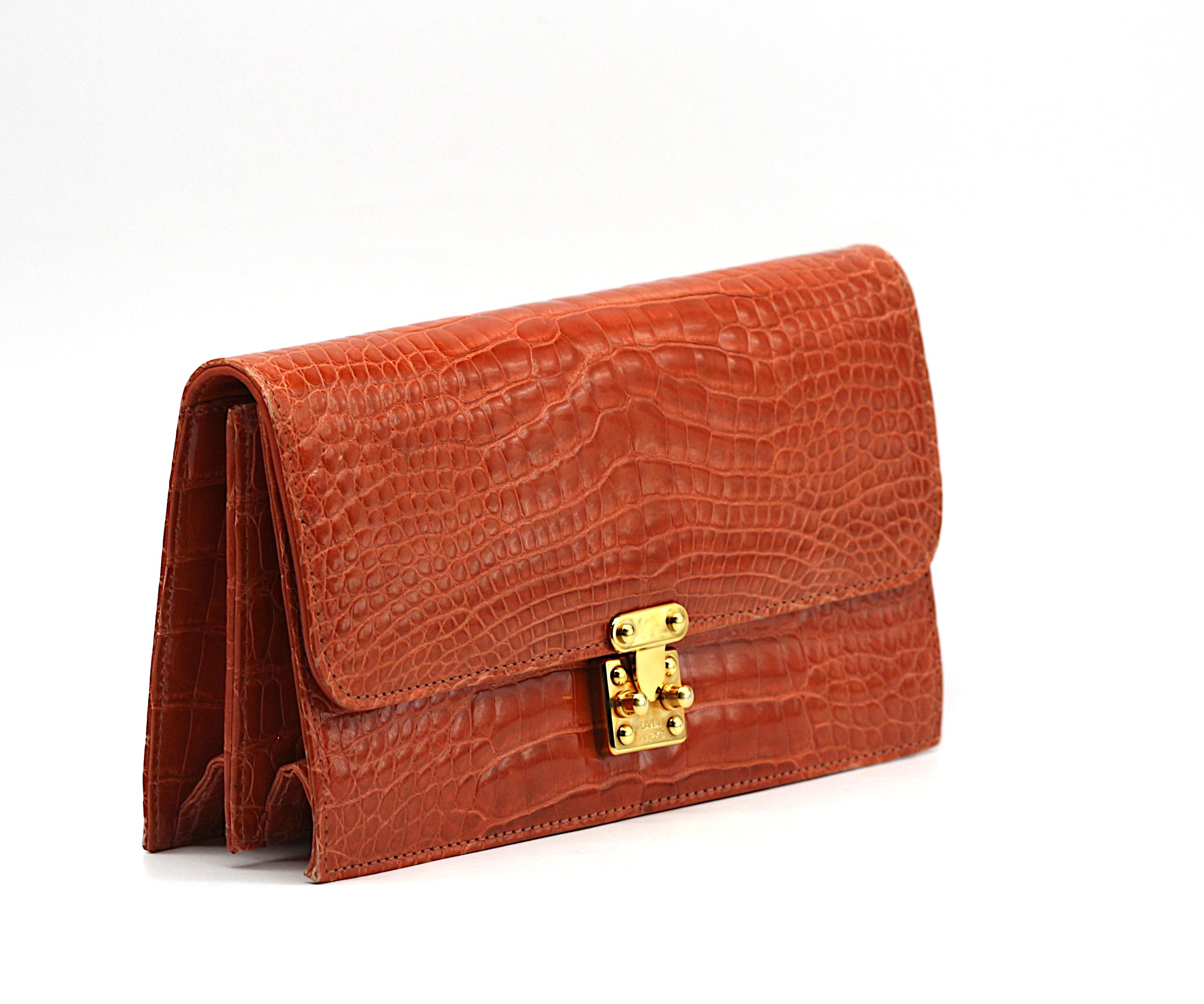 Red Lana Marks Orange Alligator Clutch For Sale
