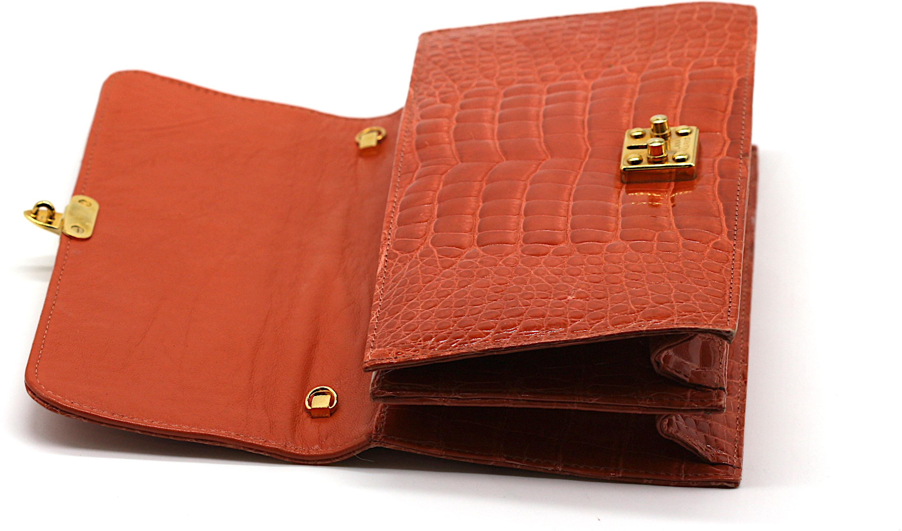 Lana Marks Orange Alligator Clutch For Sale 1