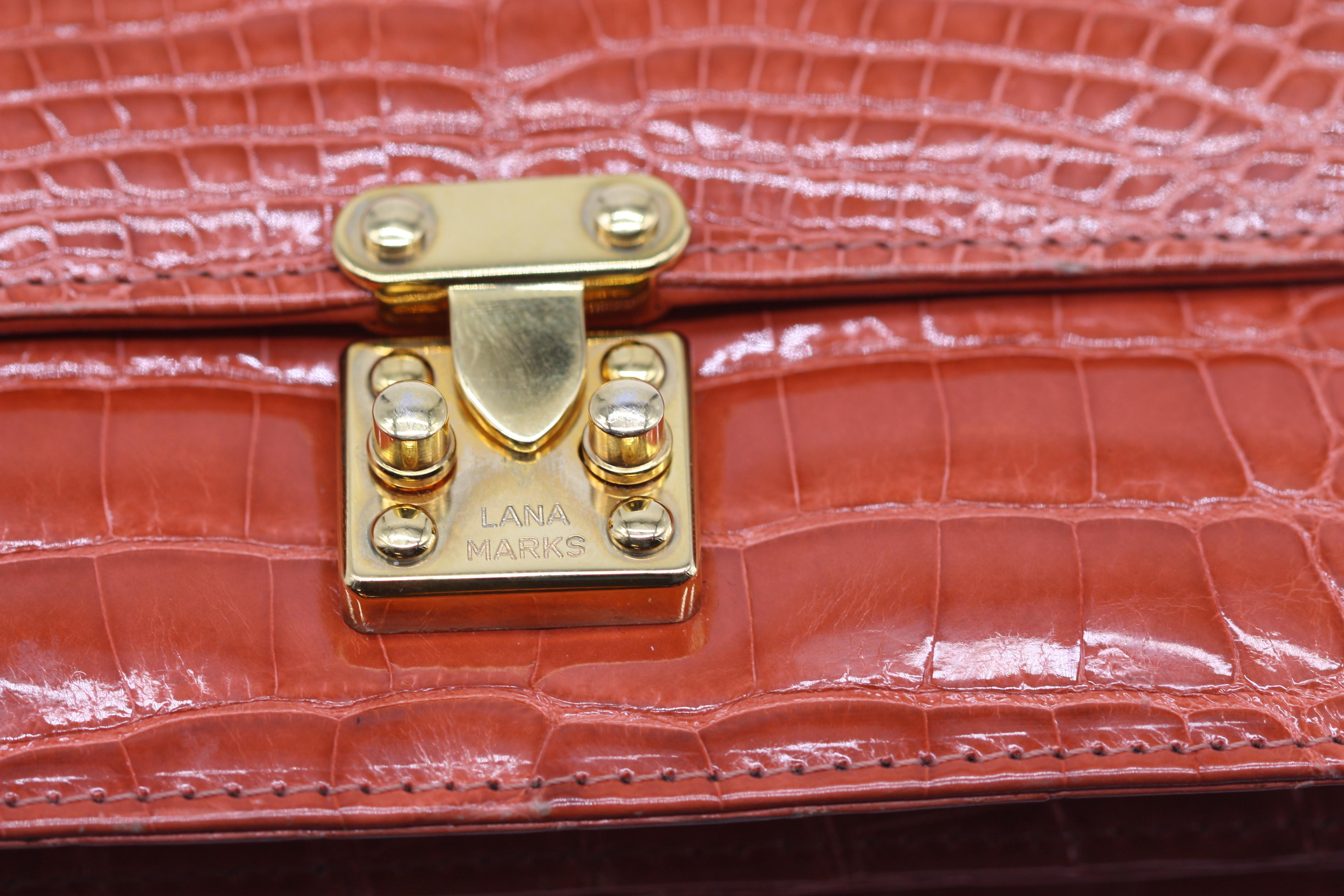 Lana Marks Orange Alligator Clutch For Sale 2