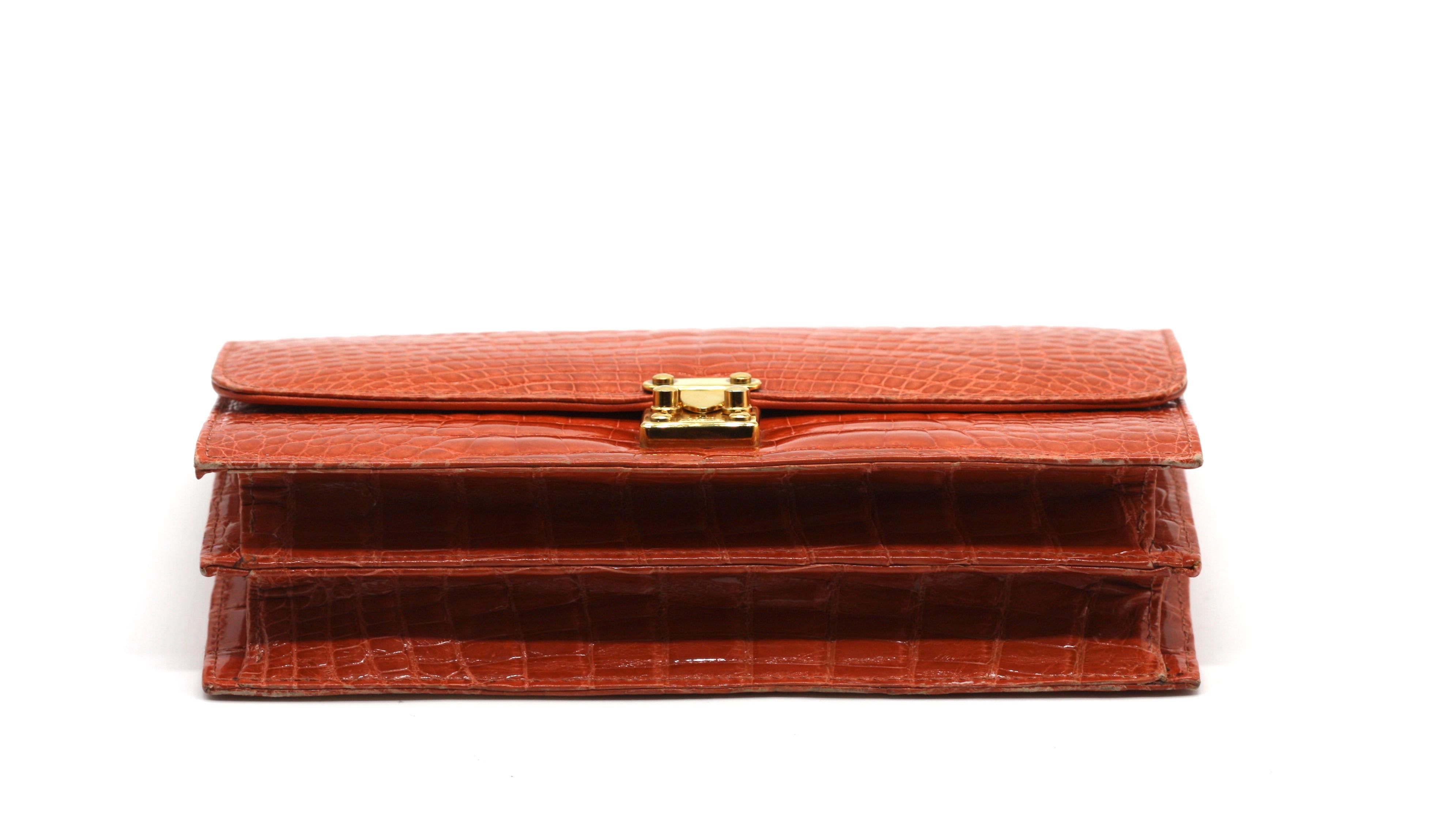 Lana Marks Orange Alligator Clutch For Sale 3