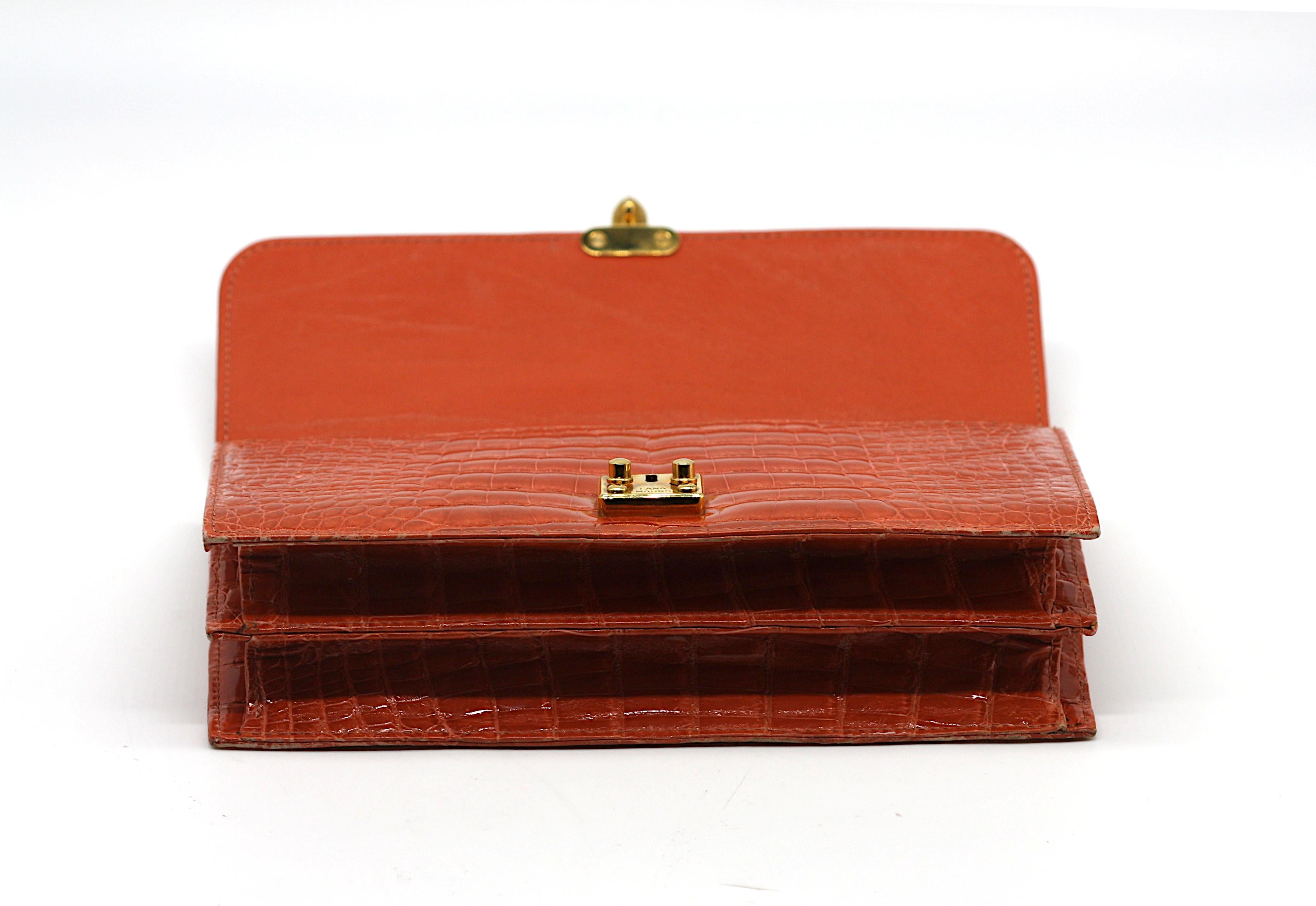 Lana Marks Orange Alligator Clutch For Sale 4