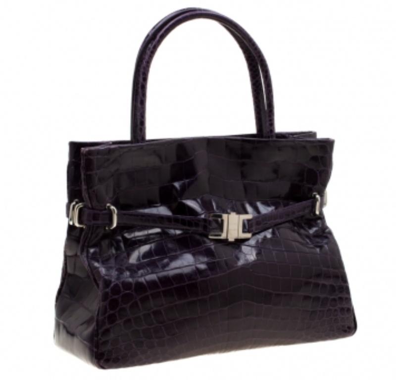 Lana Marks Tote Positano Cocodrilo Morado en venta 1