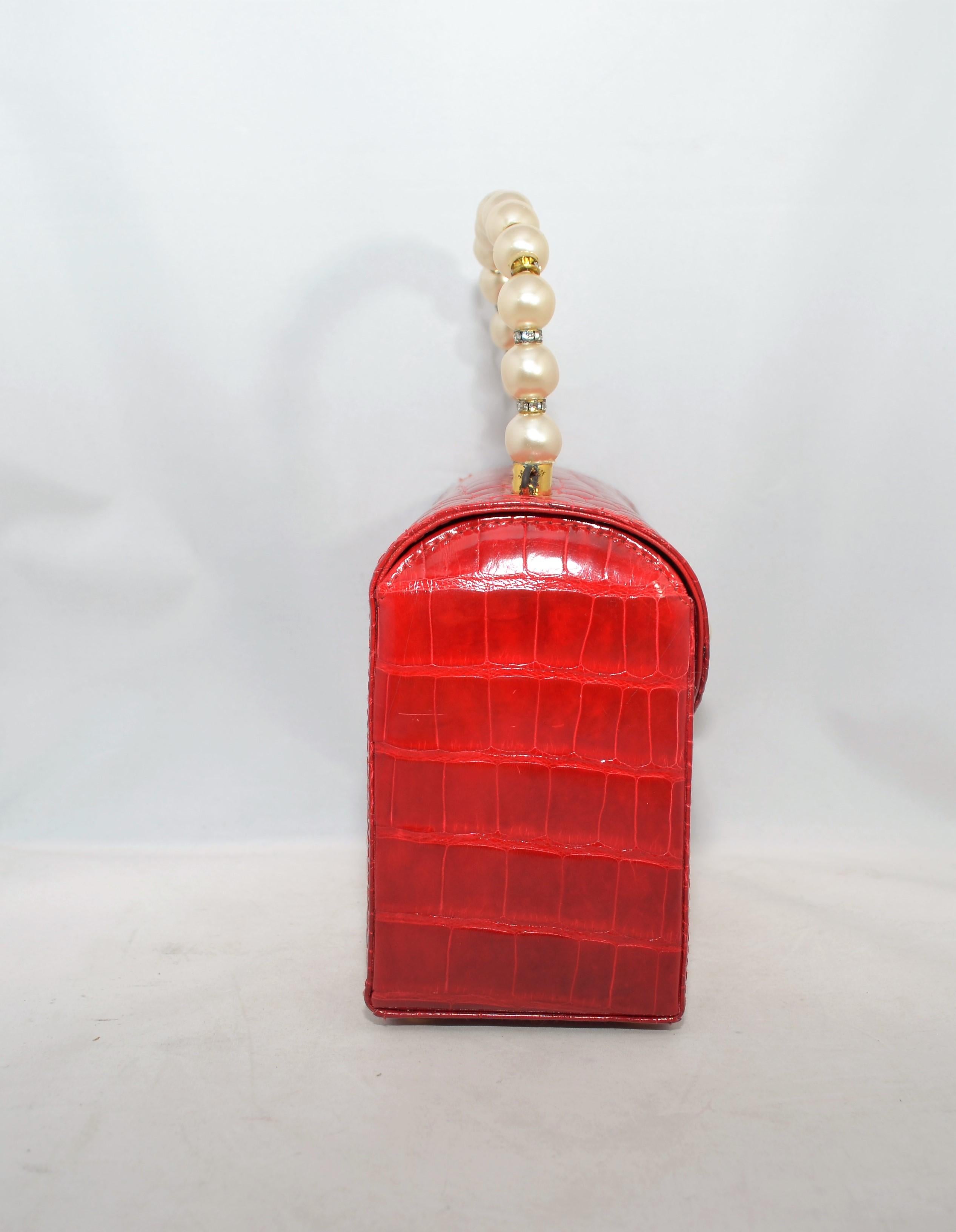 Lana Marks Red Alligator Purse with Pearl Handle at 1stDibs | pearl ...