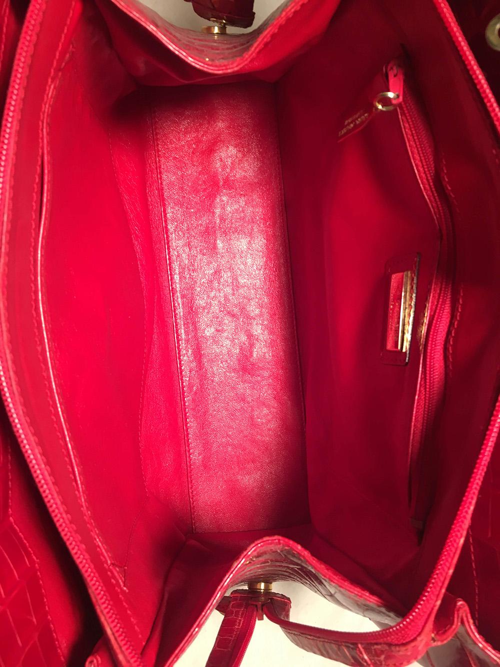 Lana Marks Red Crocodile Wood Handle Handbag For Sale 1