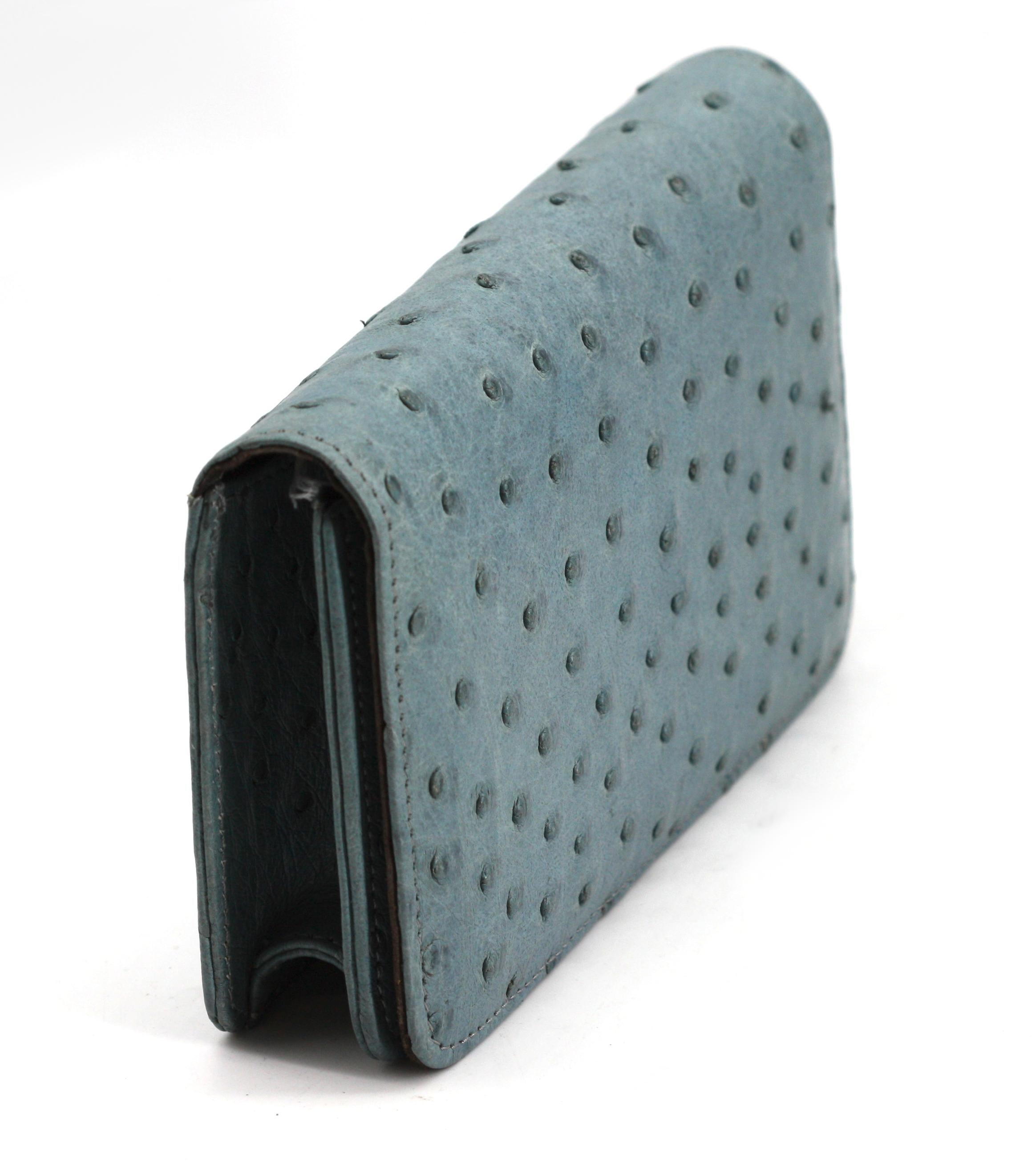 Lana Marks: borsa e pochette in pelle di struzzo blu ardesia in vendita 6
