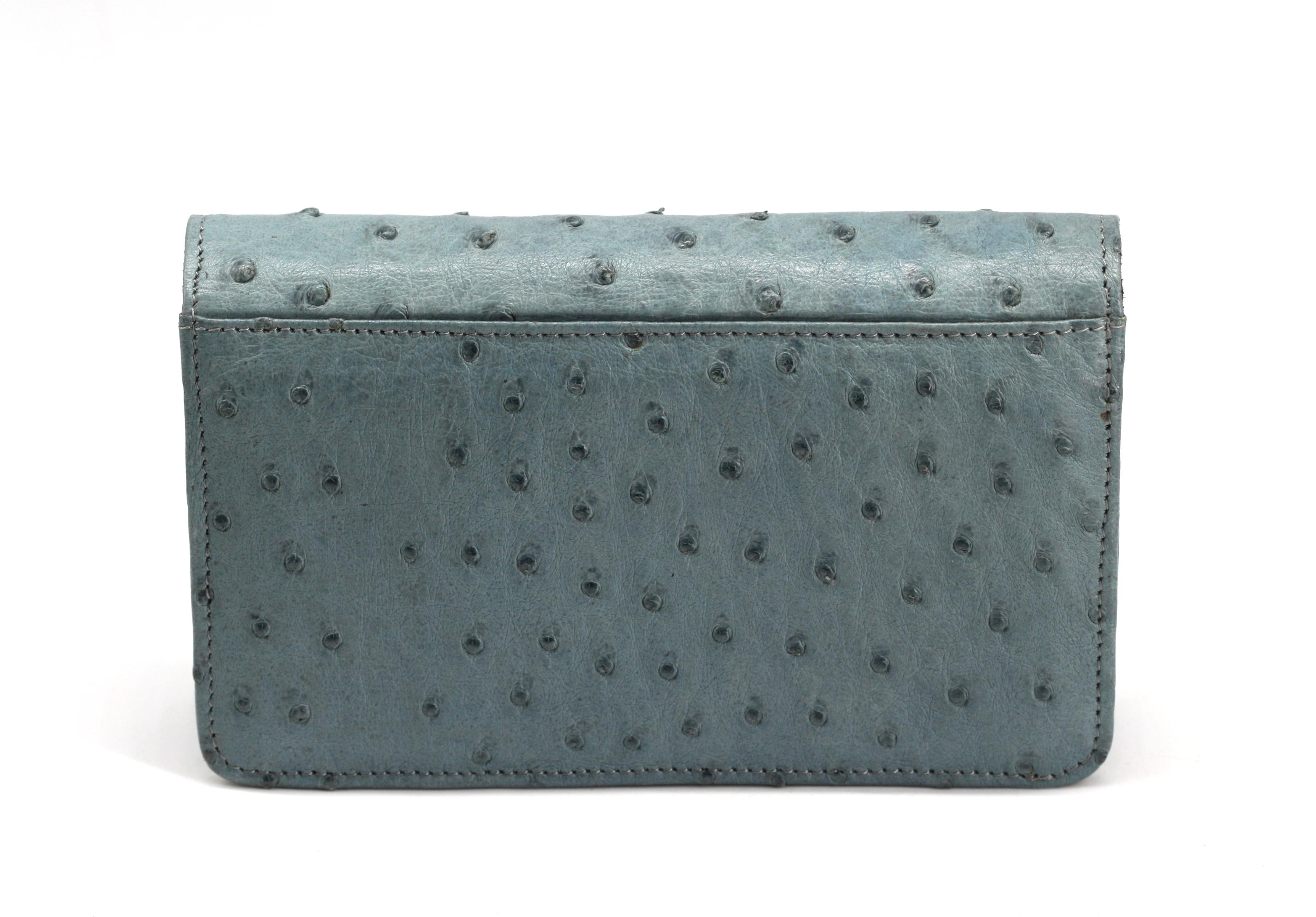 Lana Marks: borsa e pochette in pelle di struzzo blu ardesia in vendita 7