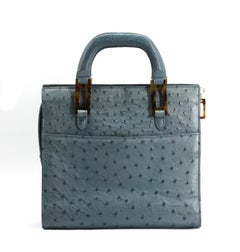 Sac et pochette en cuir d'autruche bleu ardoise Lana Marks