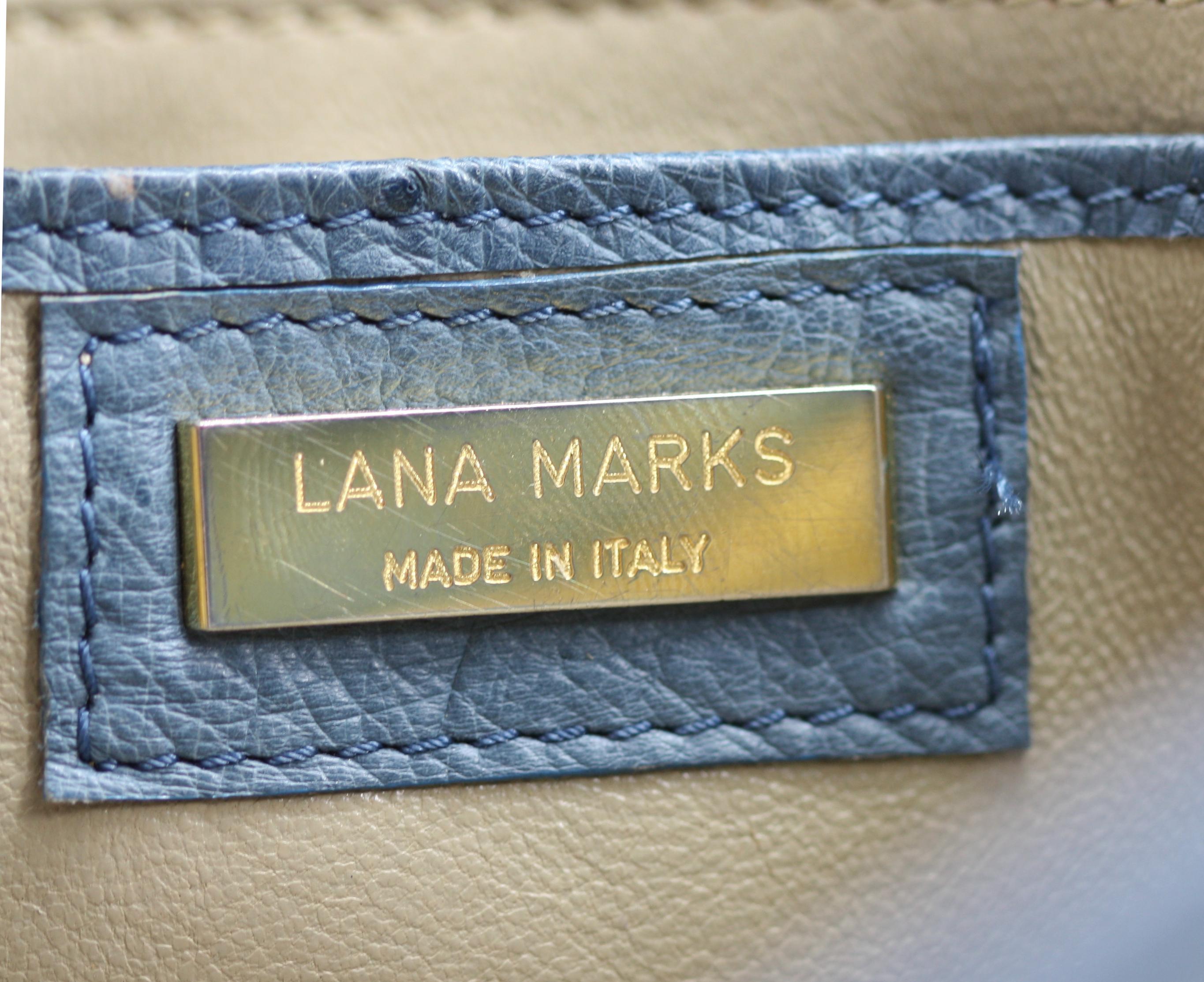 Lana Marks: borsa e pochette in pelle di struzzo blu ardesia in vendita 1