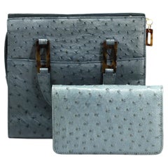 Lana Marks Slate Blue Ostrich Leather Handbag and Clutch