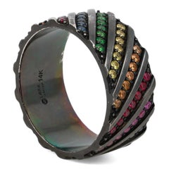 LANA Multi Colored Sapphire Band Ring 14K White Gold Black Rhodium