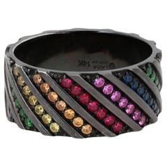 LANA Multi Colored Sapphire Band Ring 14K White Gold Black Rhodium