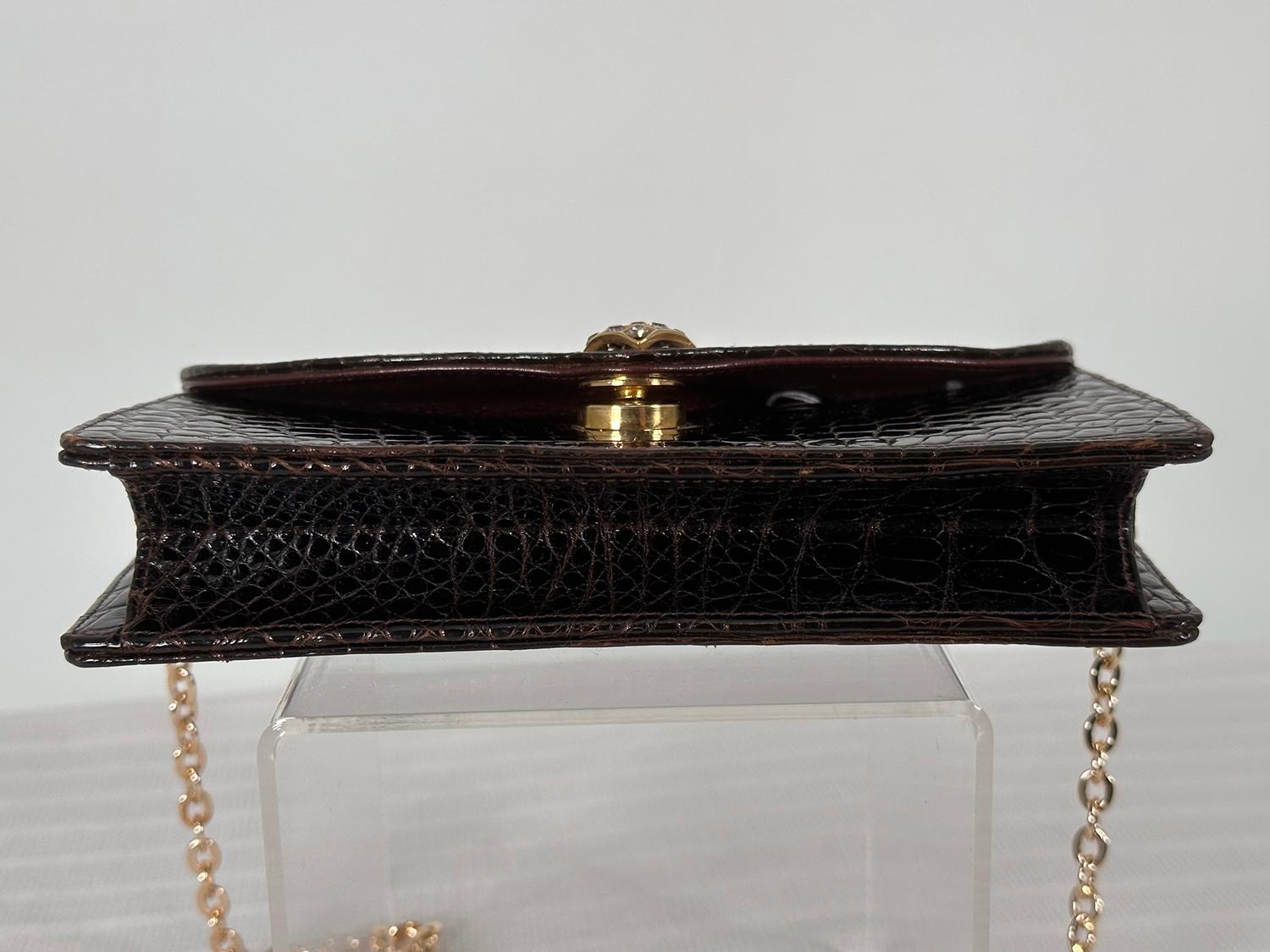 Women's or Men's Lana of London Dark Chocolate Brown Alligator Clutch  Shoulder Bag  For Sale