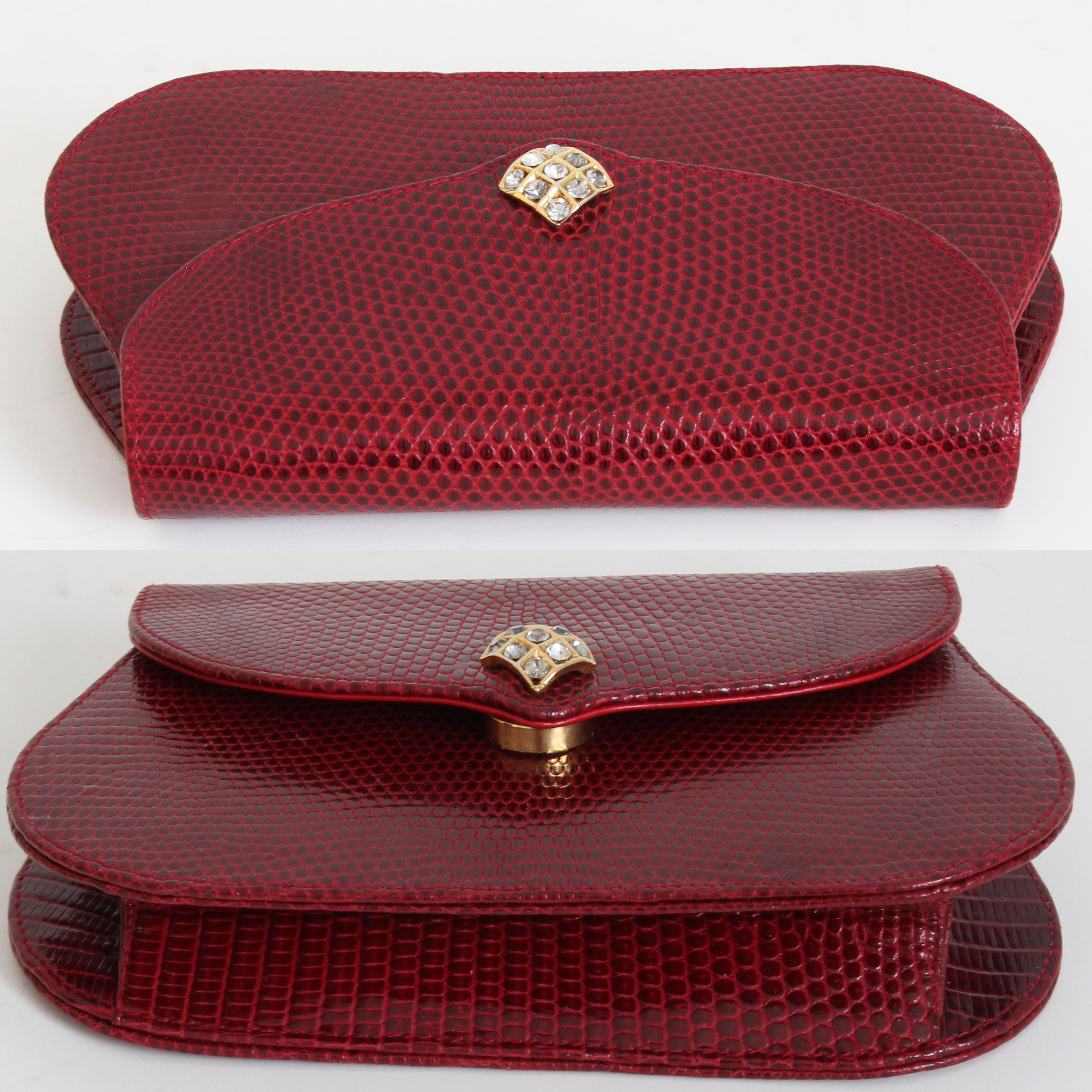 Lana of London Evening Bag Red Lizard Clutch with Chain  2