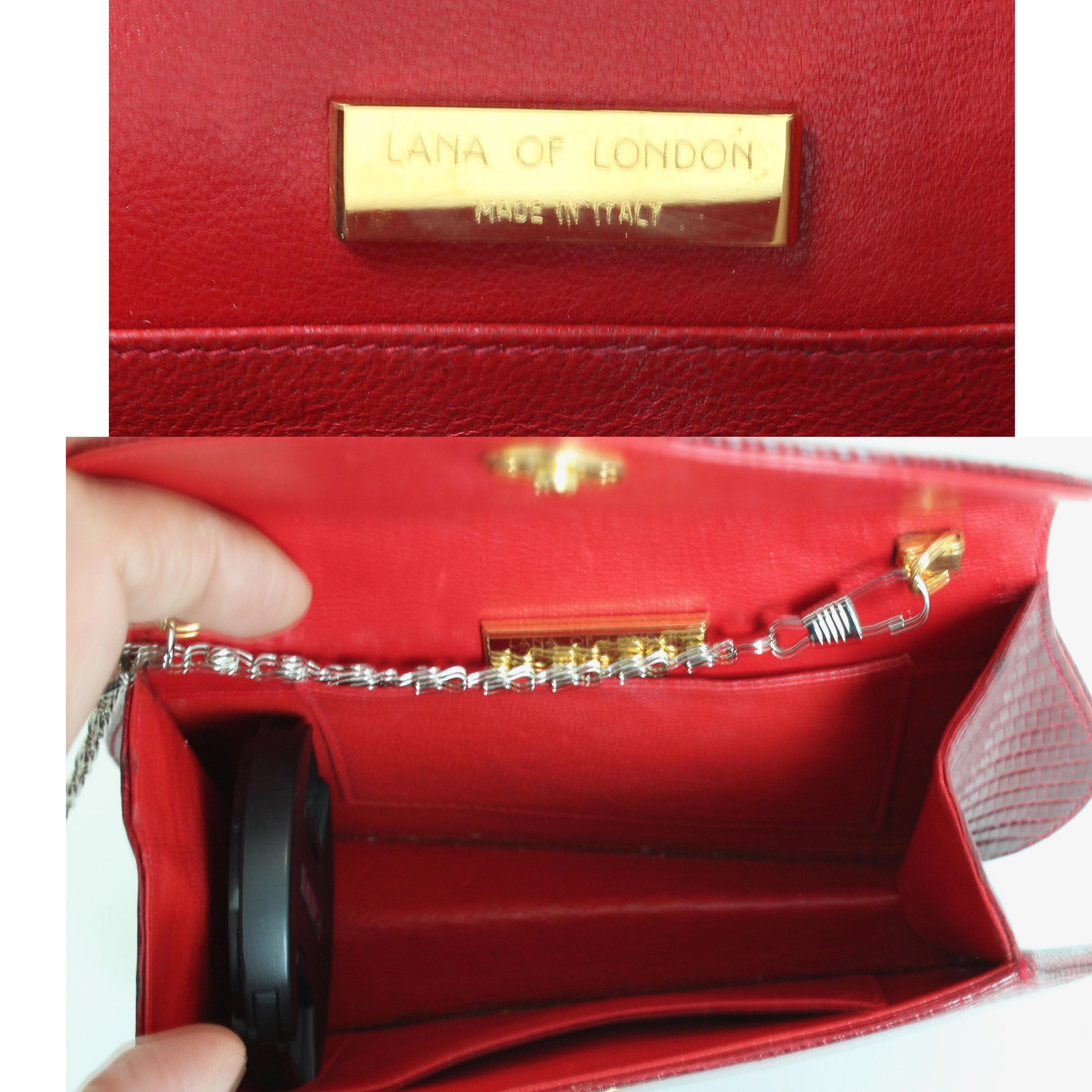 Lana of London Evening Bag Red Lizard Clutch with Chain  3