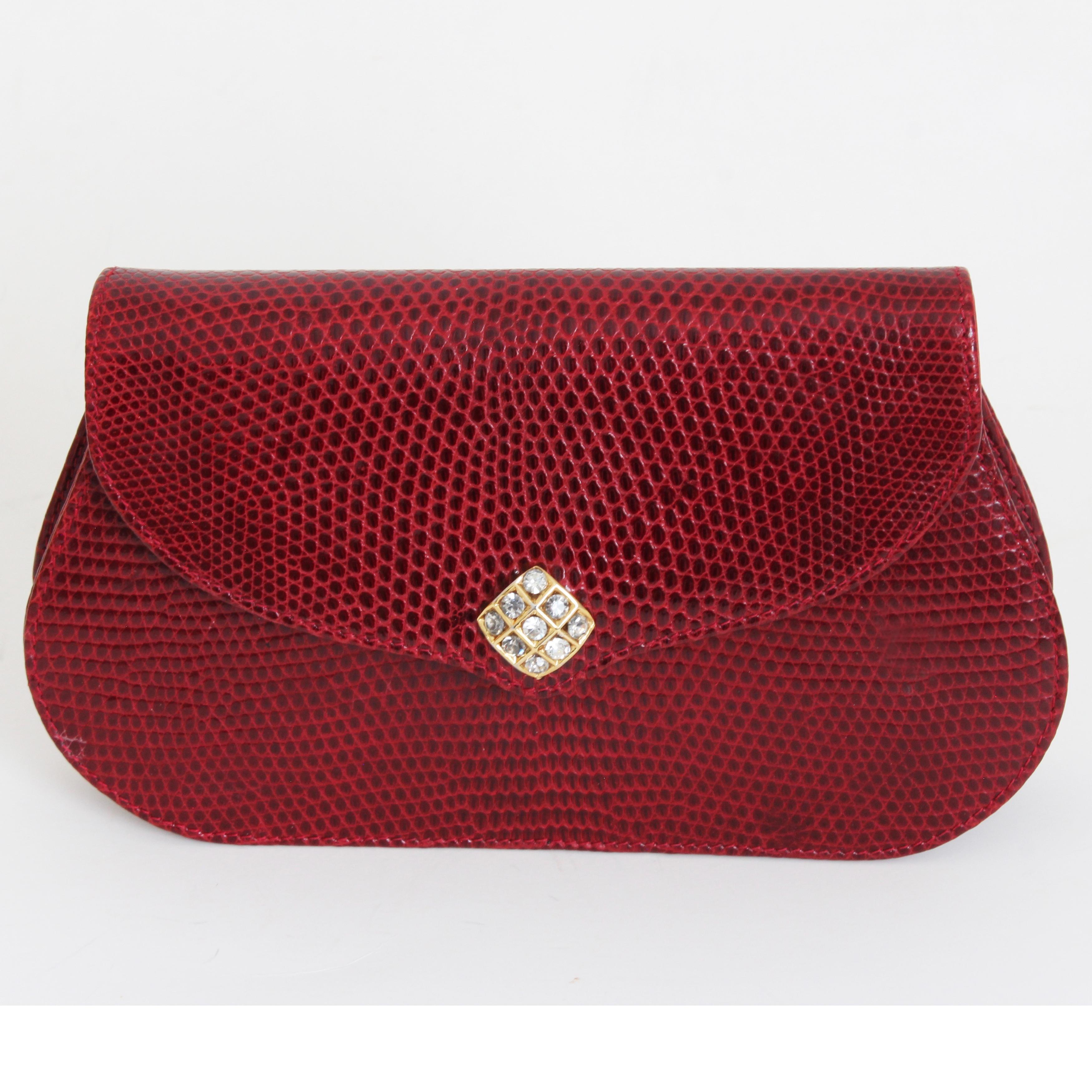 Lana of London Evening Bag Red Lizard Clutch with Chain  1