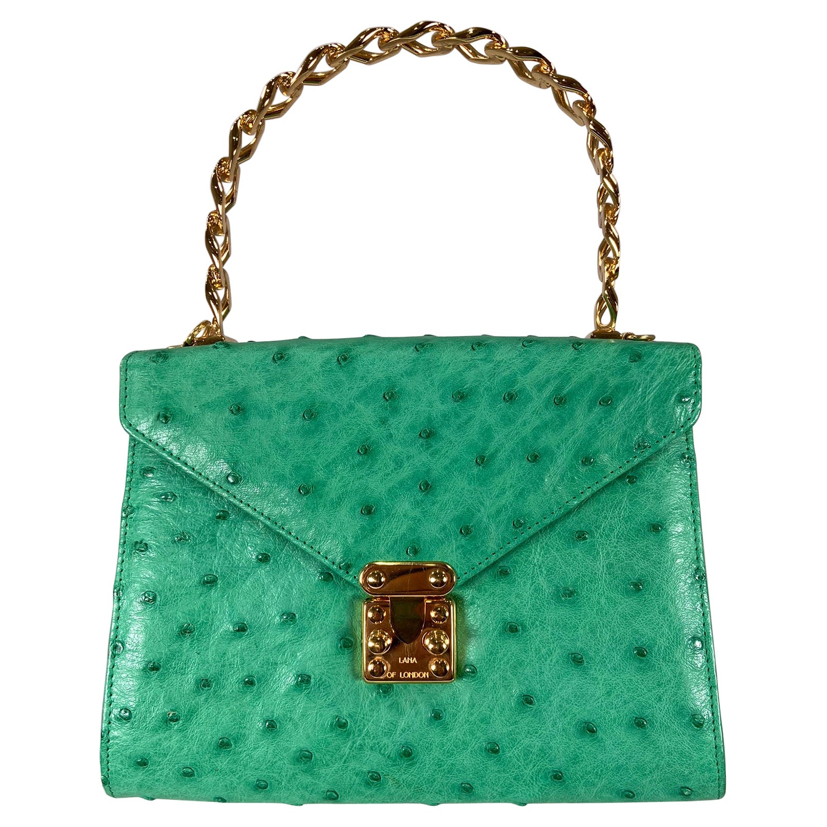 Lana of London Ostrich Frozen Chain Handbag or Shoulder Bag in Green