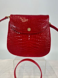 Lana of London Red Alligator Clutch or Shoulder Bag with Gold & Rhinestone Clasp