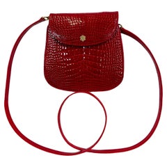 Lana of London Red Alligator Clutch or Shoulder Bag with Gold & Rhinestone Clasp