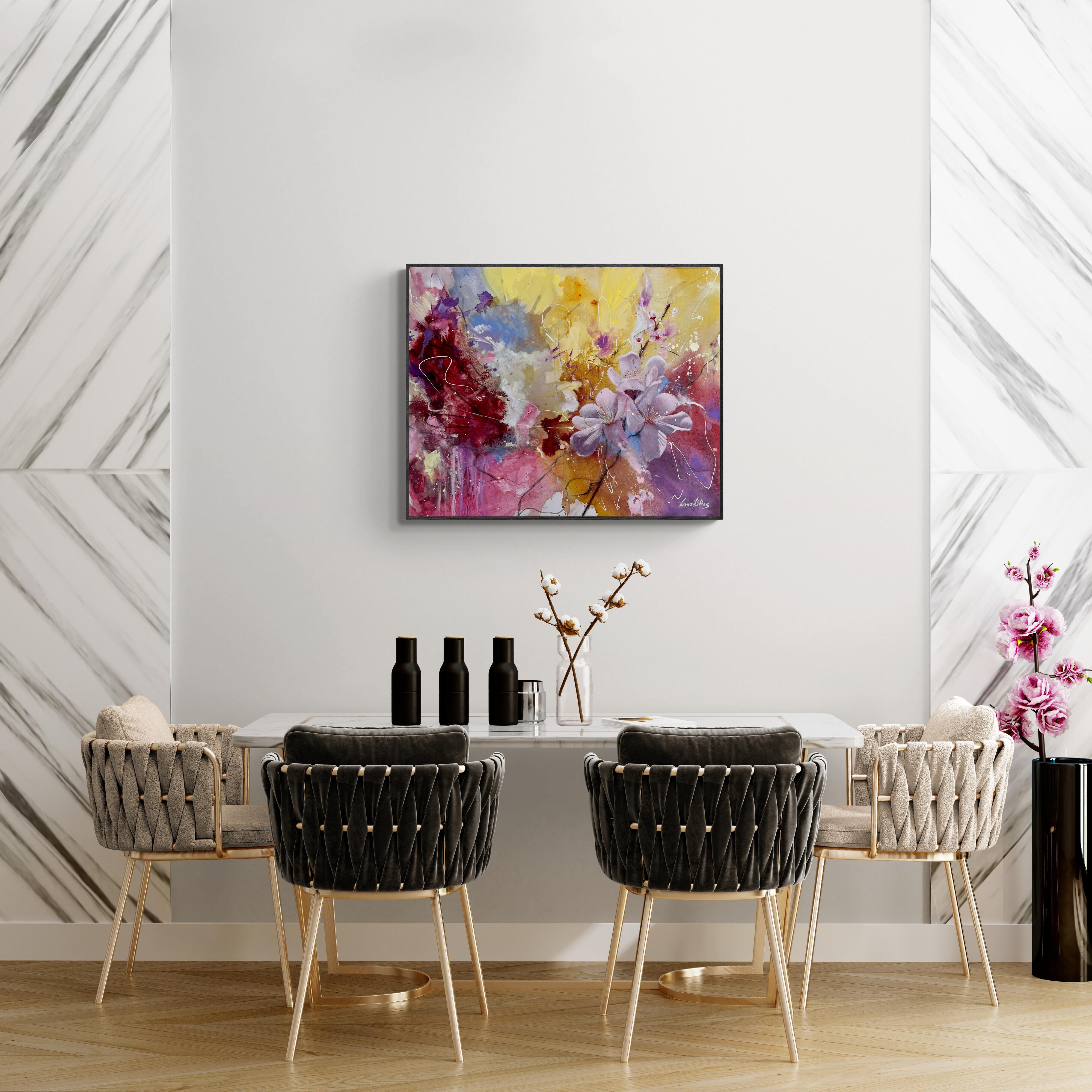 Cherry Blossoms Kiss Colorful Flowers Abstraction by Lana Ritter For Sale 2