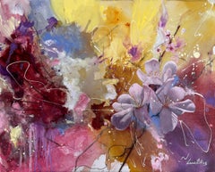 Kirschblüten Kissen, farbenfrohe Blumen, Abstraktion von Lana Ritter