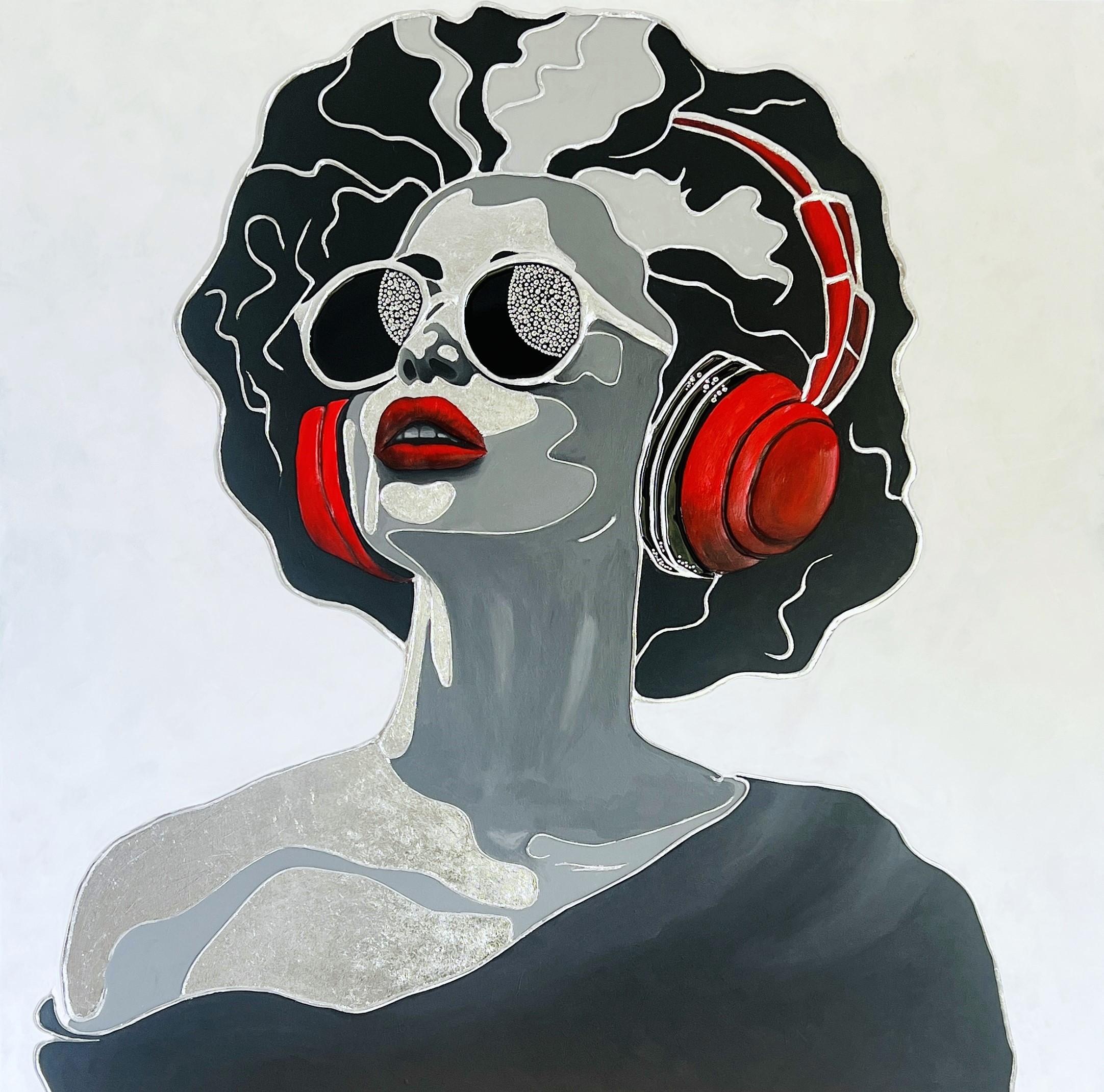 Lana Ritter Portrait Painting - Red, White, Black and Music. Sculptural 3D artwork