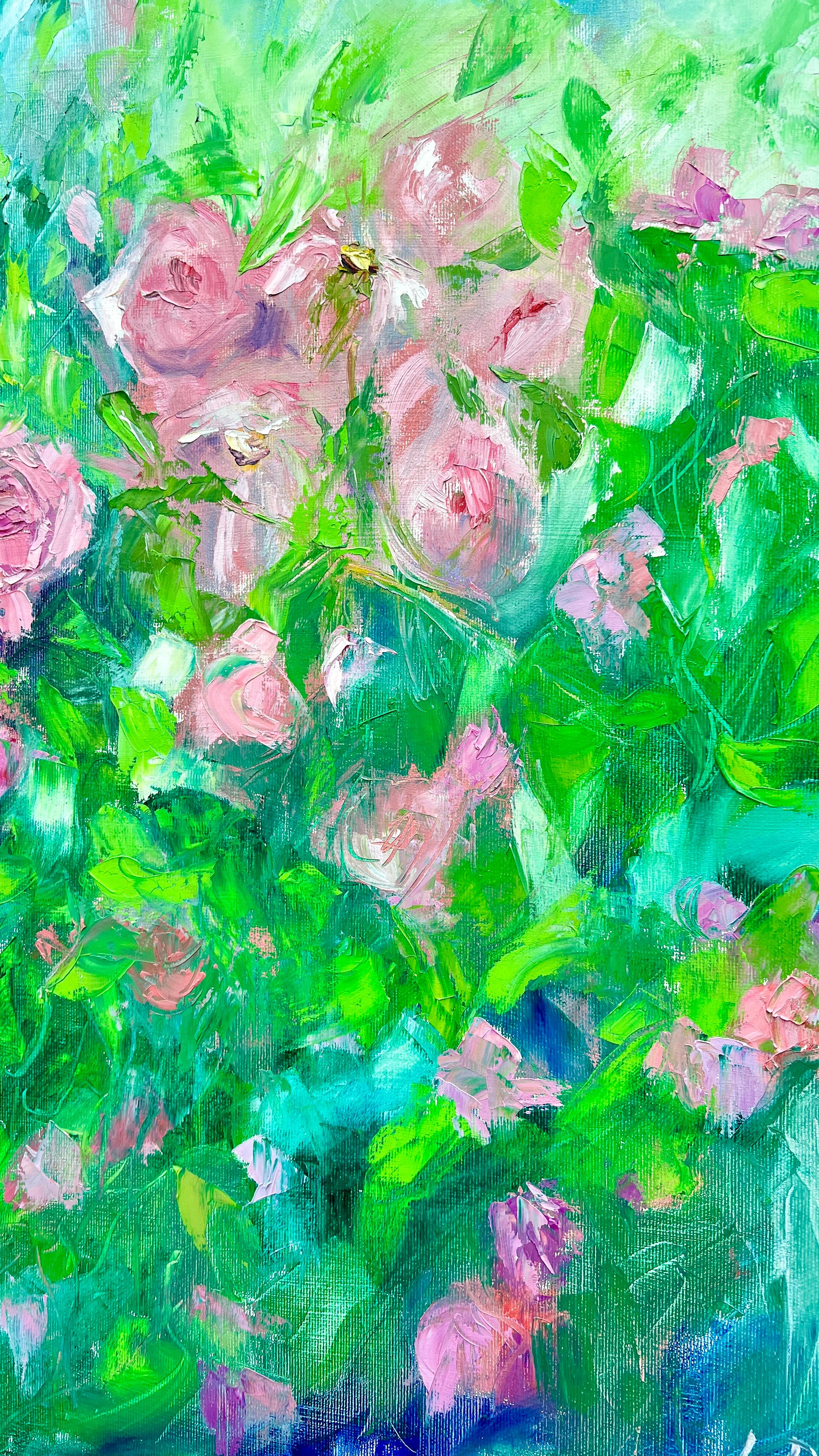 Rosy song
70 x 70 cm
28 x 28 inches
Expressive and impressive floral painting of charming roses. 
This artwork was made using a palette knife on premium cotton canvas of professional quality, wrapped around of wooden frame.  
The artwork was