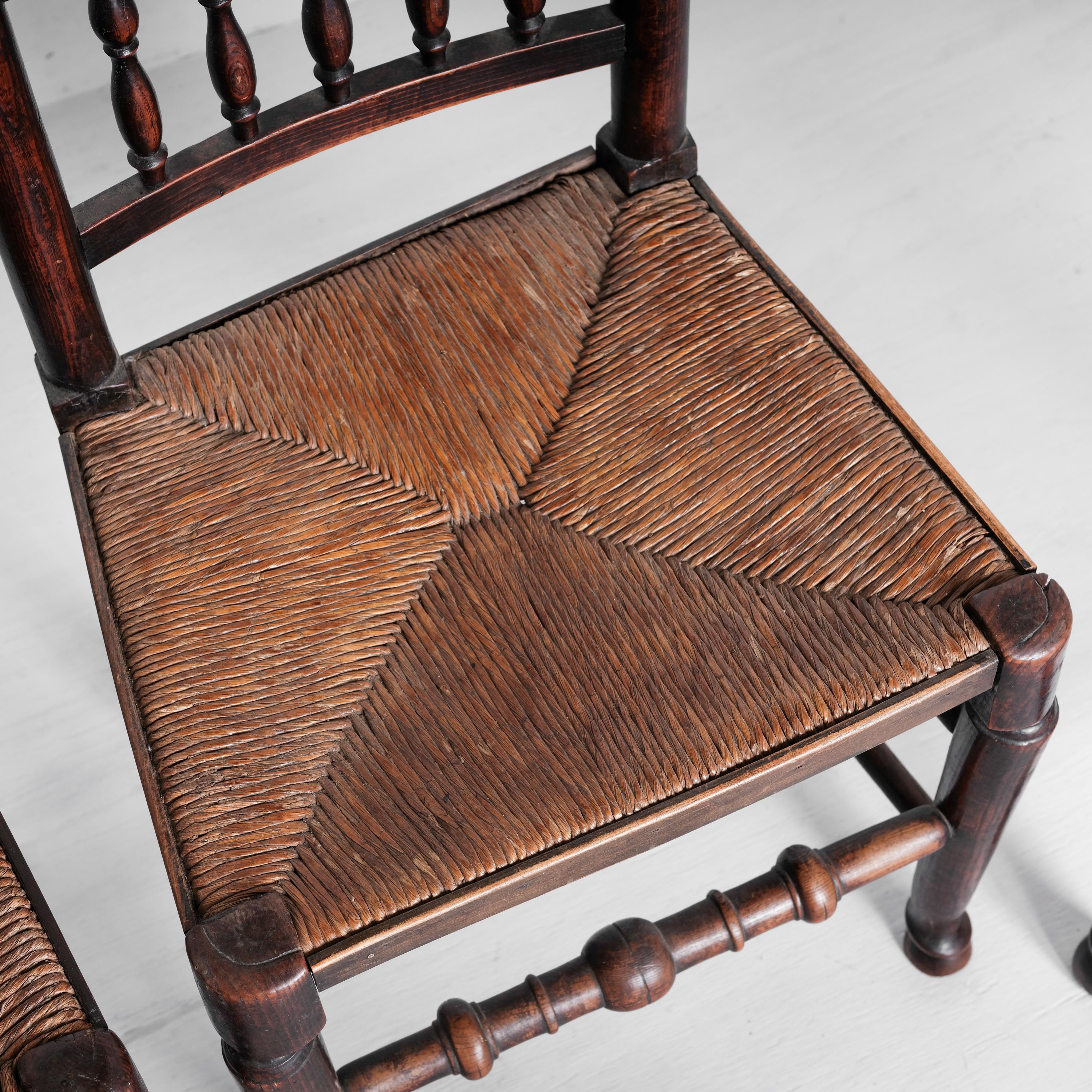 Lancashire Spindle Back Farmhouse Chairs, Circa 1870-1880, Set of 6 2