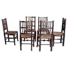 Sedie da fattoria con schienale a fuso Lancashire, circa 1870-1880, set di 6 pezzi