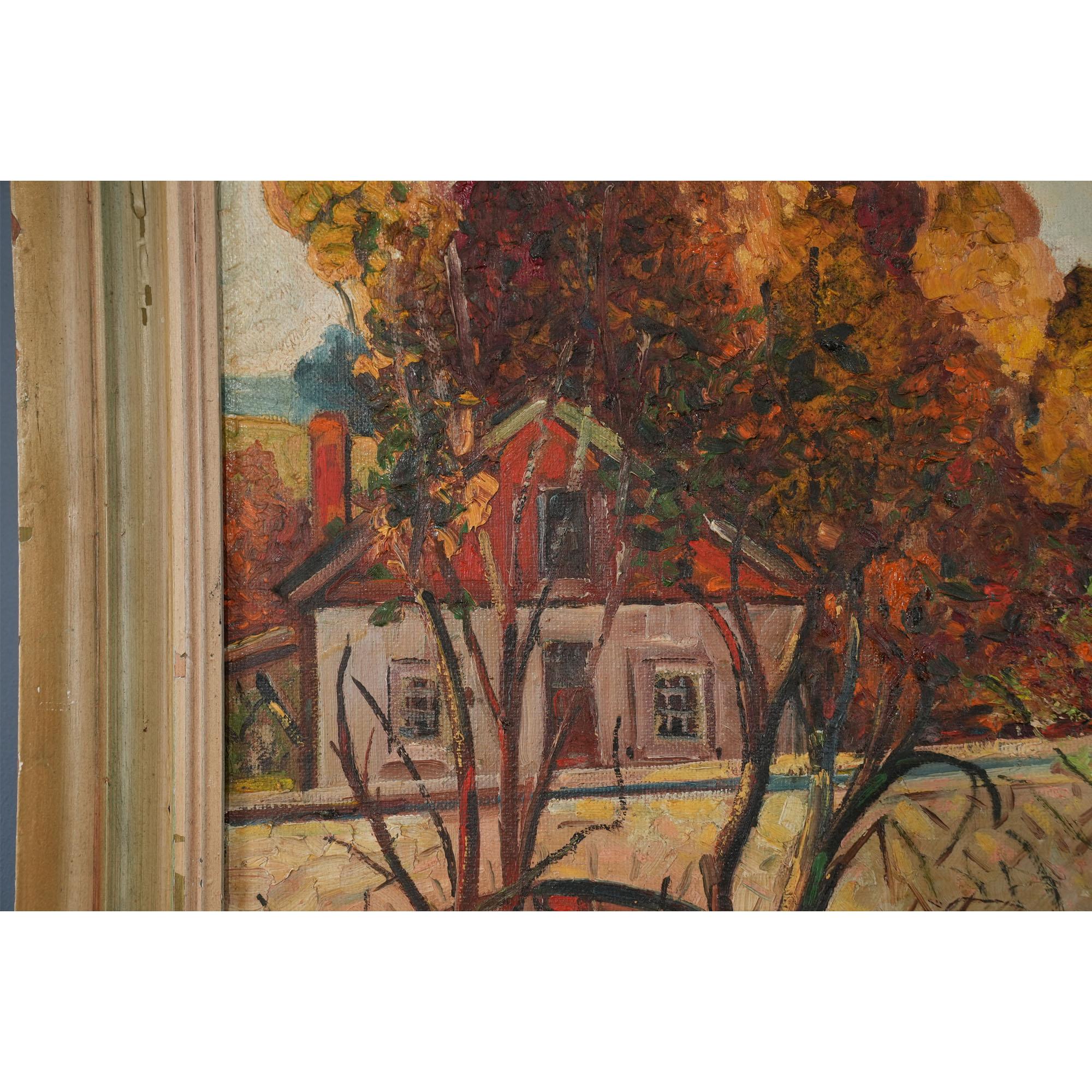 Peinture à l'huile originale du pont de Lancaster Bon état - En vente à Annville, PA