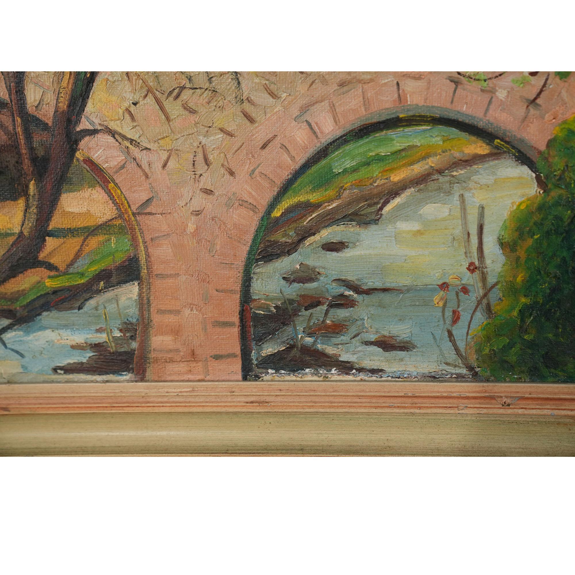 20th Century Lancaster Bridge Original Oil Painting For Sale