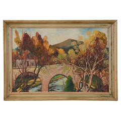 Antique Lancaster Bridge Original Oil Painting