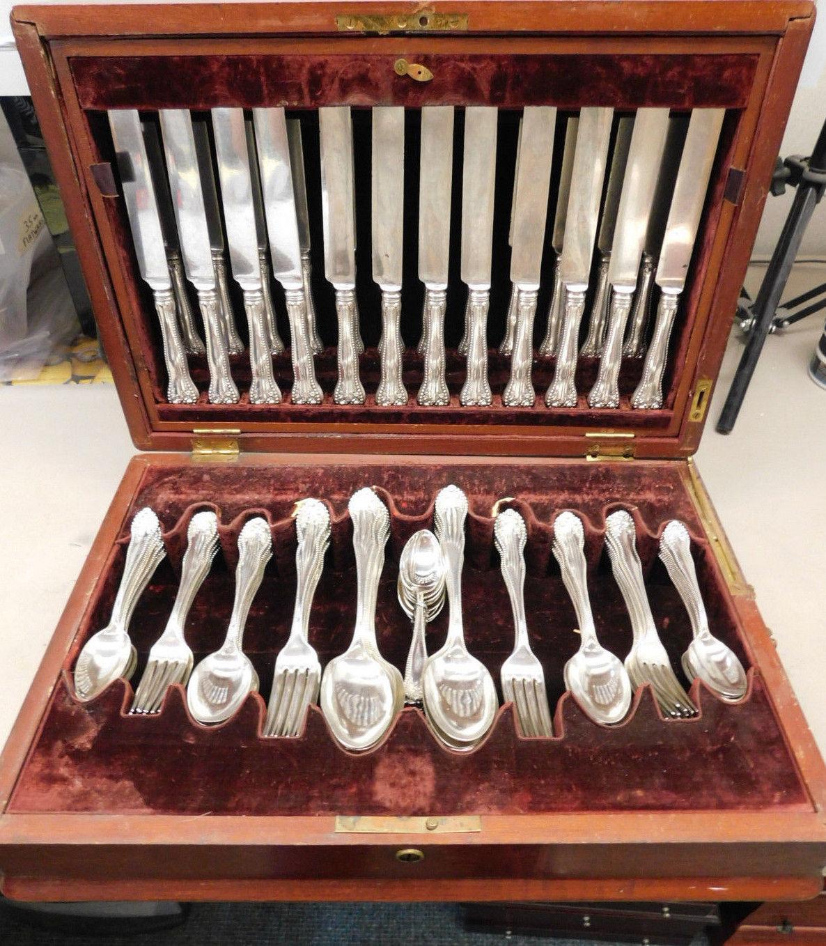 Outstanding dinner and luncheon size Lancaster Rose by Gorham Sterling silver flatware set in original fitted chest, 102 pieces. This set includes:

12 dinner size knives, 9 1/2