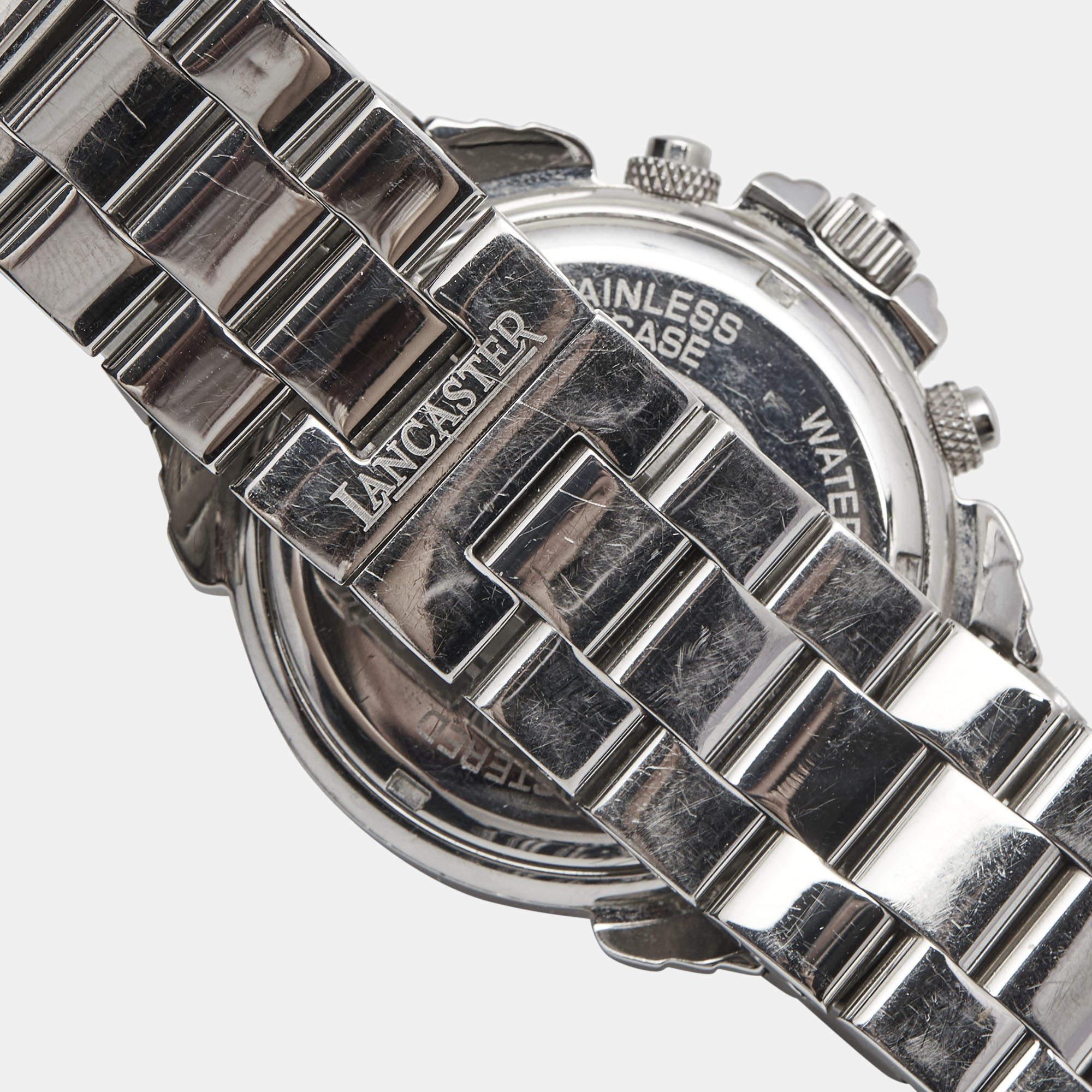 Uncut Lancaster Silver Stainless Steel Diamond Ref.0226 Women's Wristwatch 38 mm