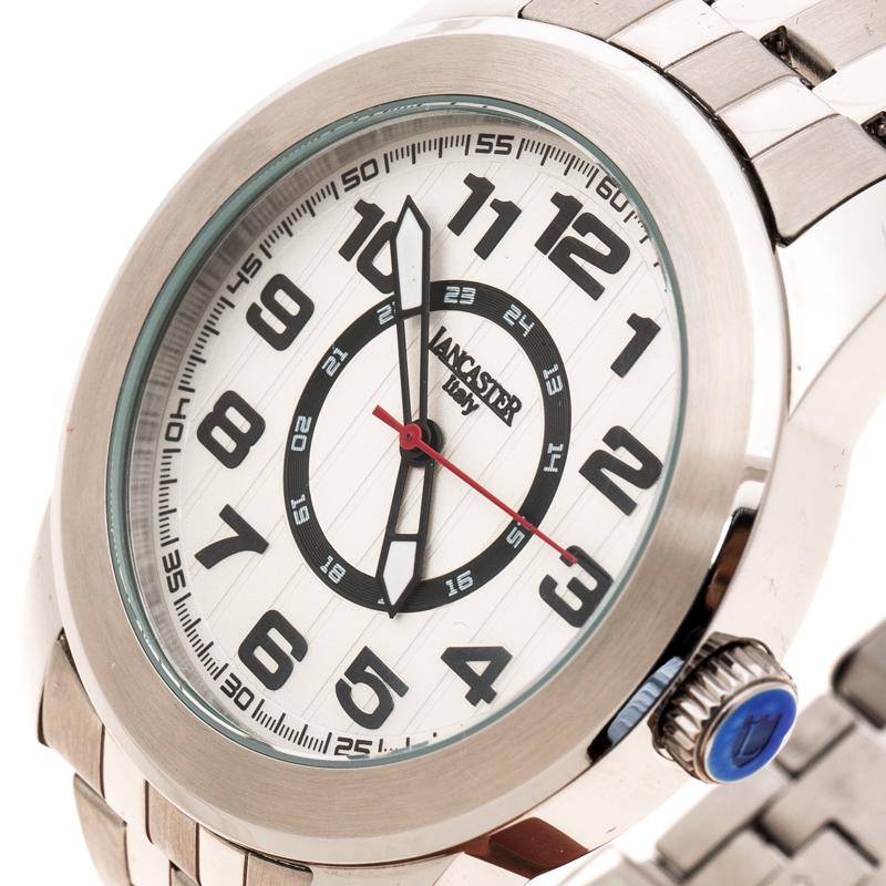 Designed with a fine blend of luxury and craftsmanship, this watch from Lancaster is sure to delight your style. It is made from stainless steel and the round case has a mineral glass which protects the silver white dial with Arabic numeral hour